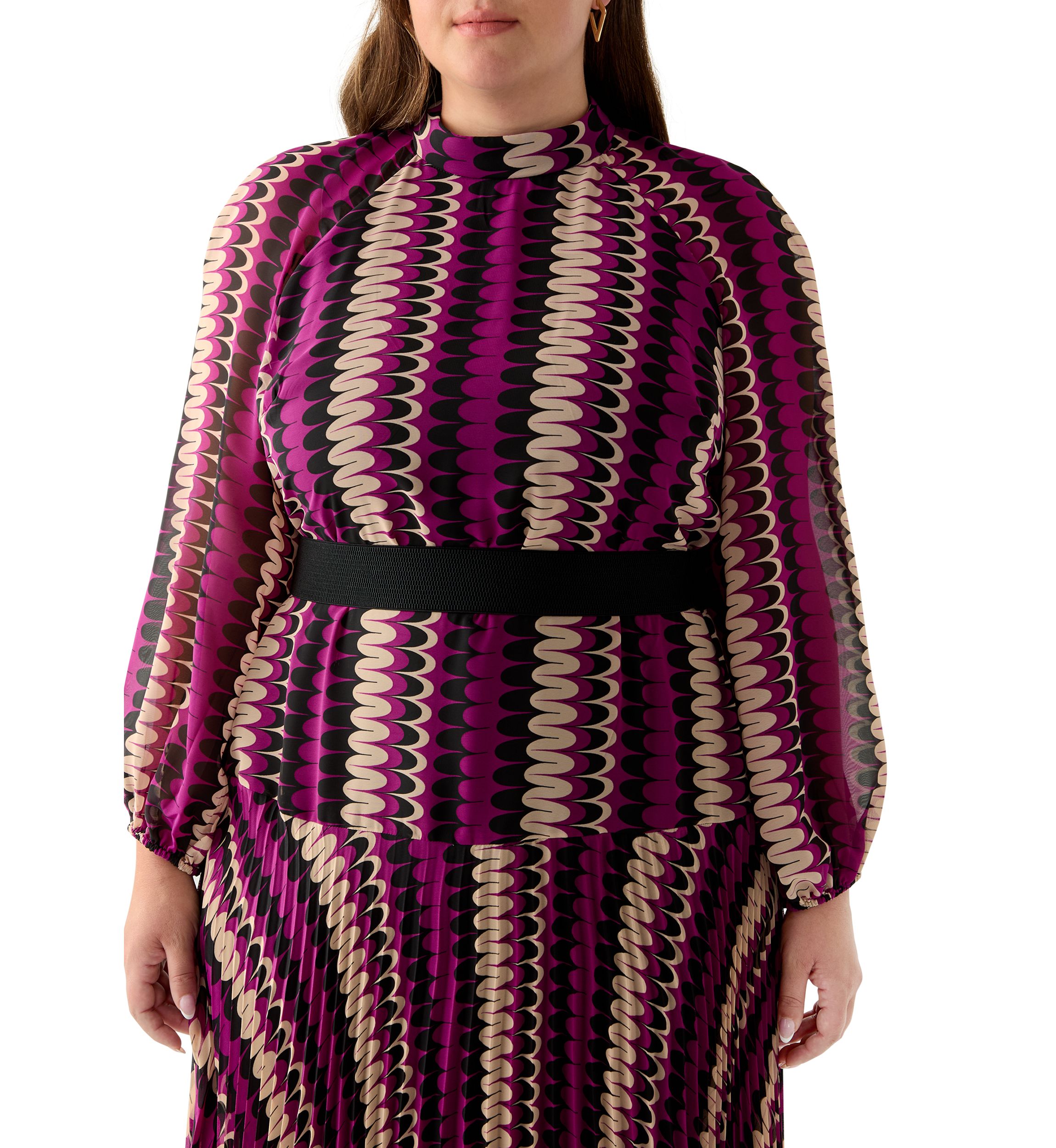 Plus Size Mock Neck Printed Chiffon Dress