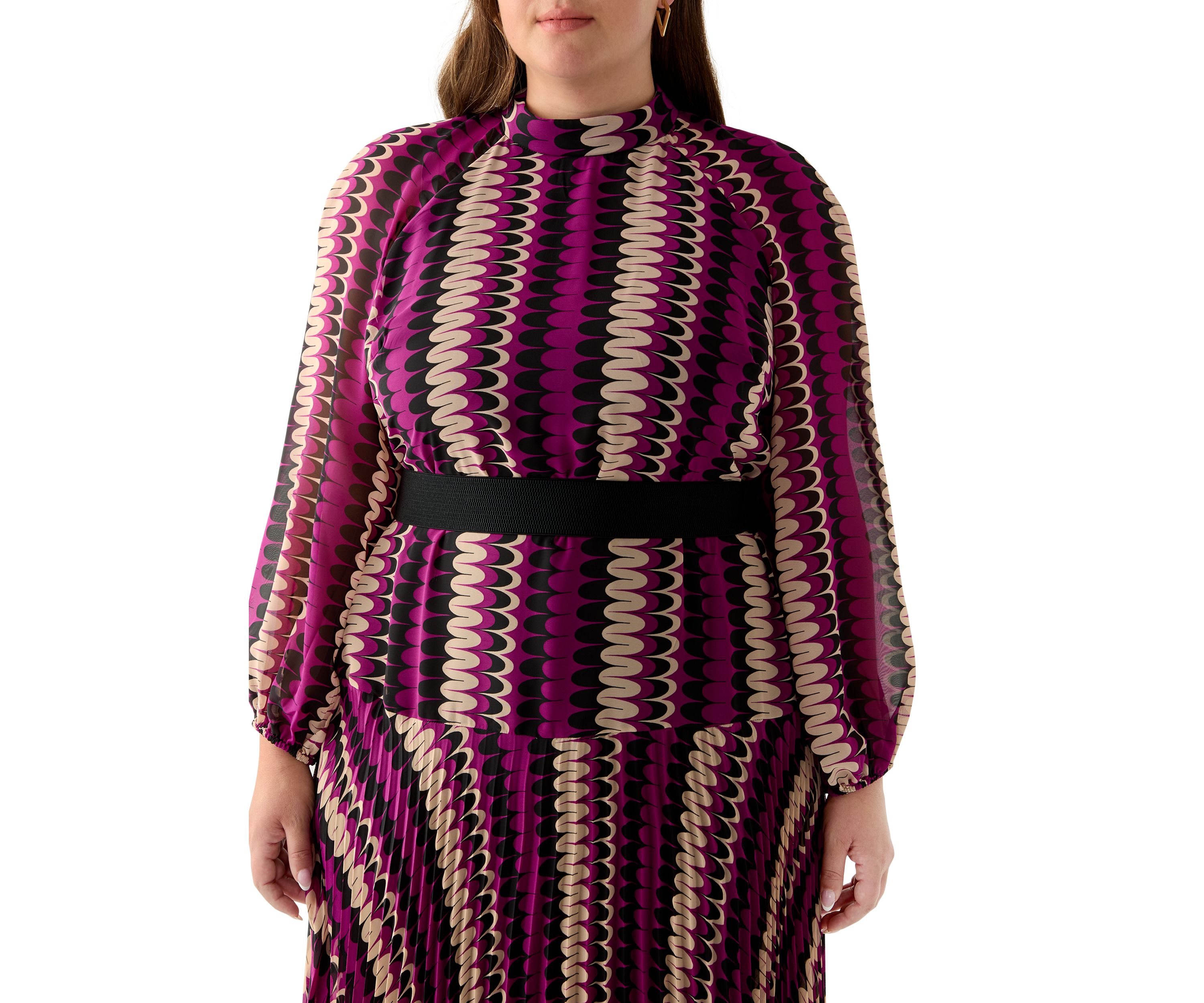 Plus Size Mock Neck Printed Chiffon Dress
