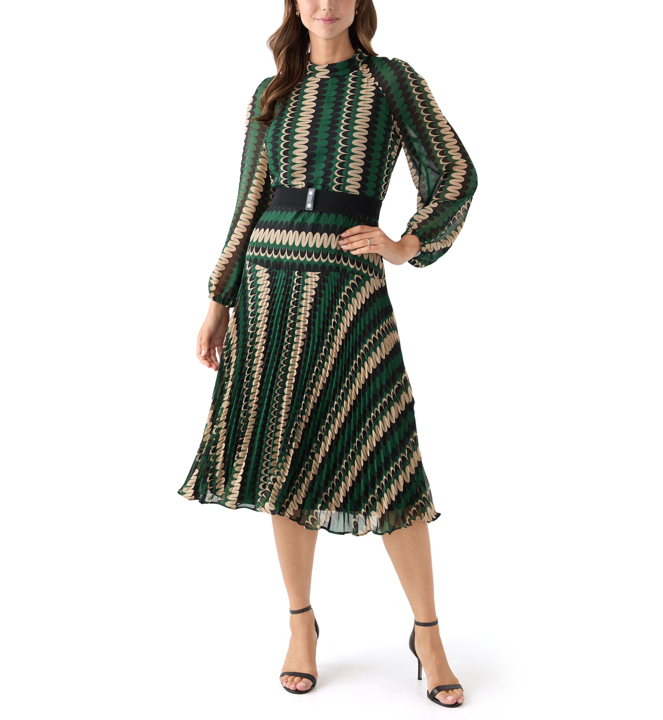 Womens Mock Neck Printed Chiffon Maxi Dress