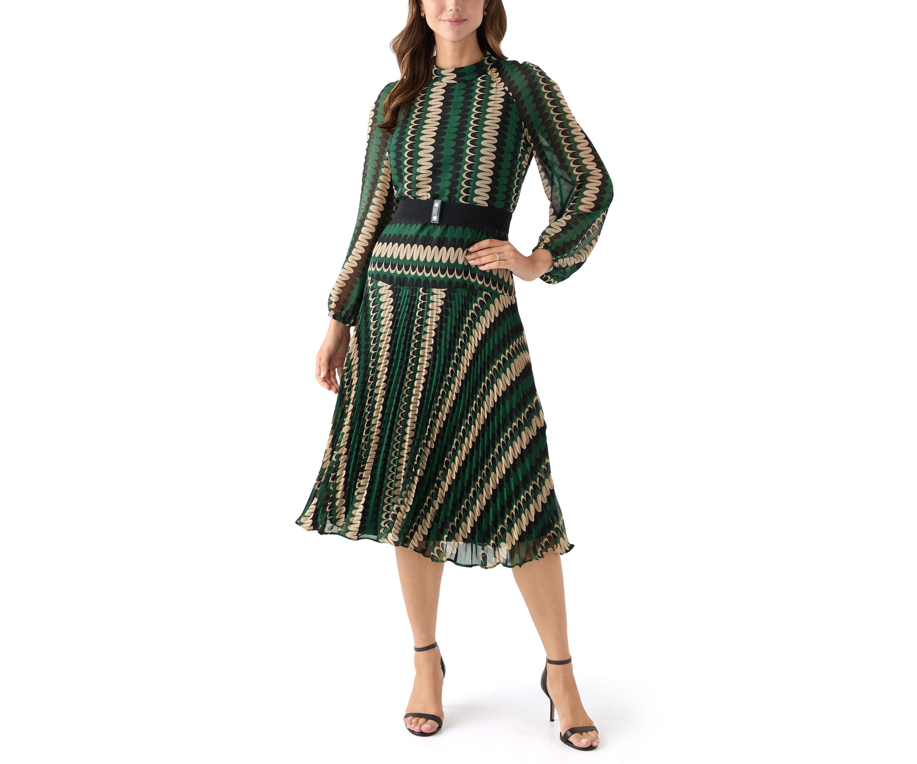 Womens Mock Neck Printed Chiffon Maxi Dress