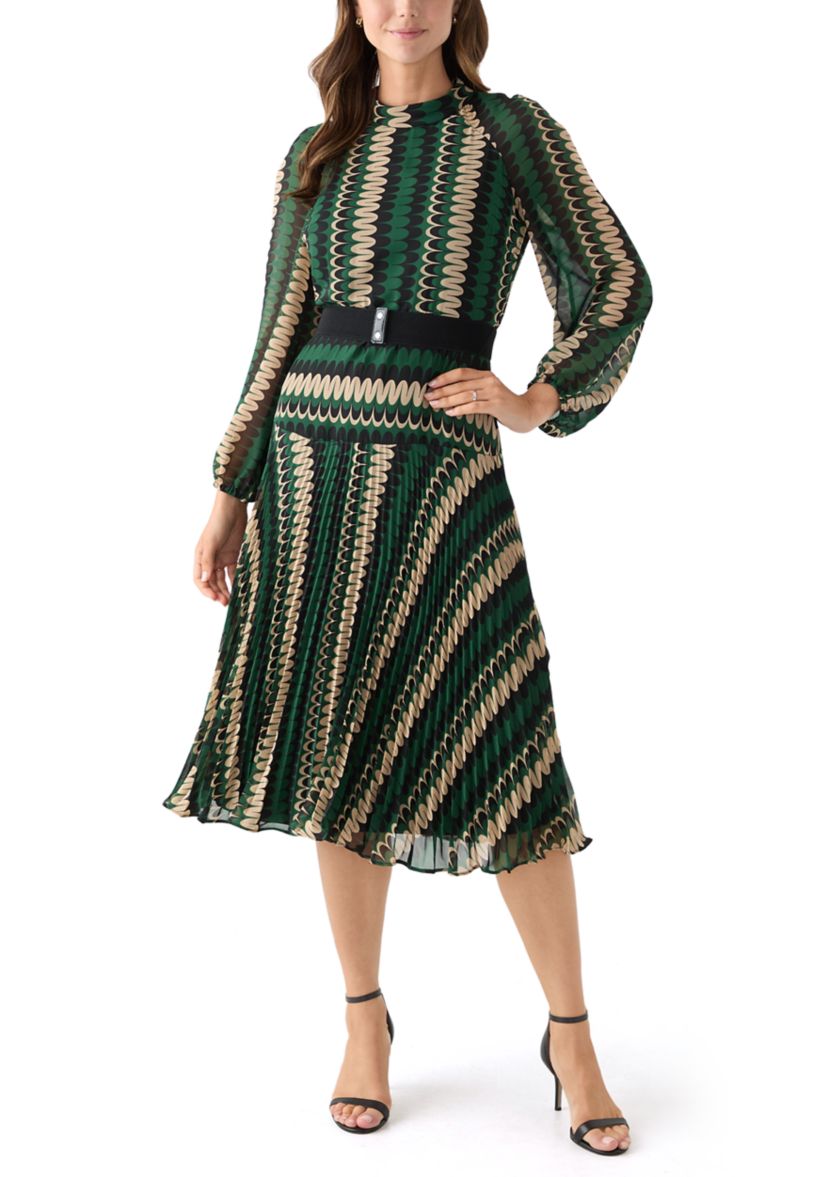 Womens Mock Neck Printed Chiffon Maxi Dress