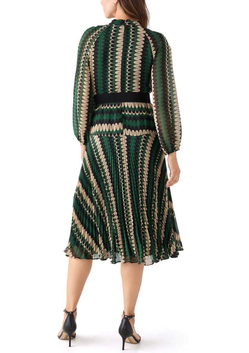 Womens Mock Neck Printed Chiffon Maxi Dress