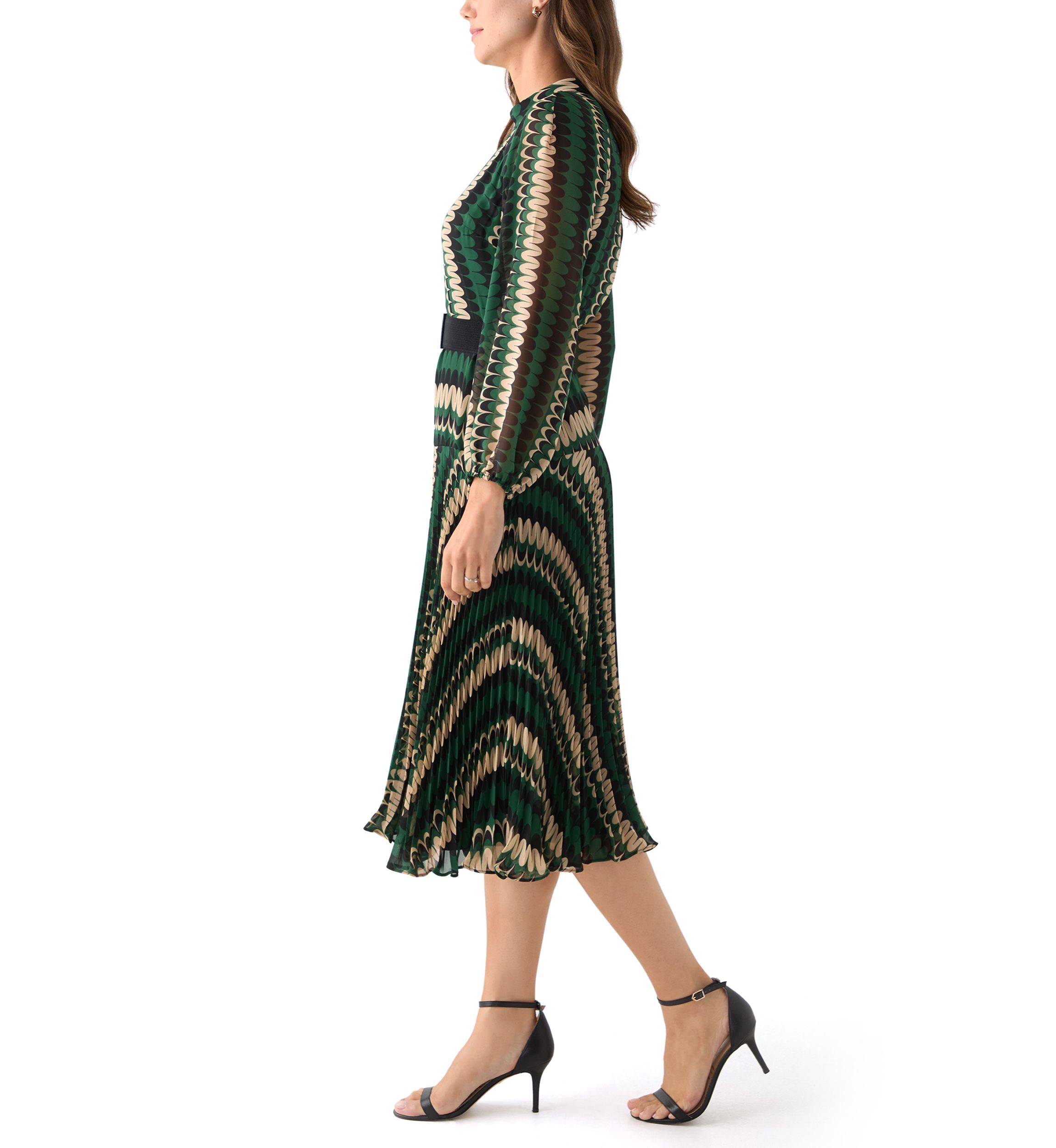 Womens Mock Neck Printed Chiffon Maxi Dress