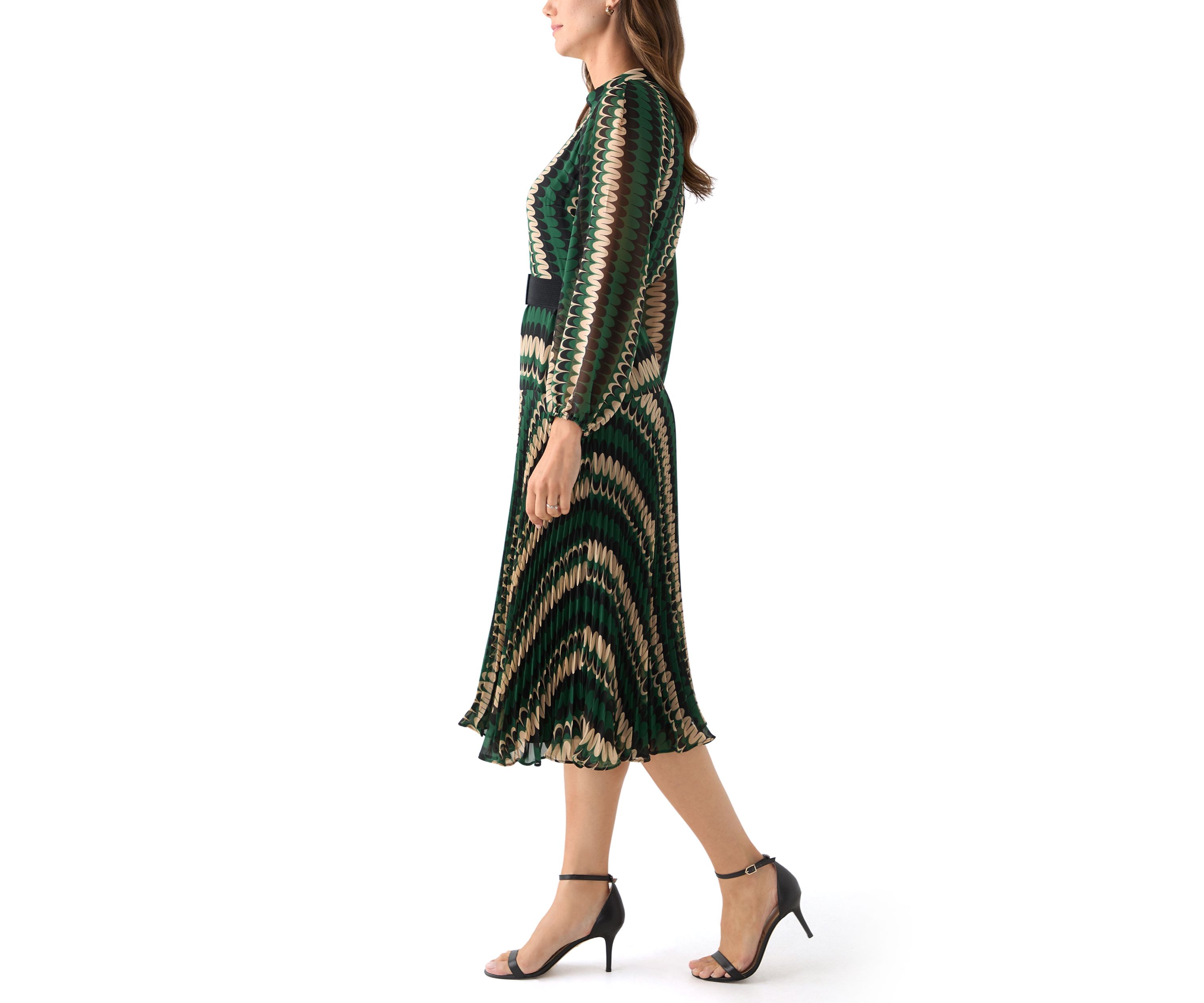 Womens Mock Neck Printed Chiffon Maxi Dress