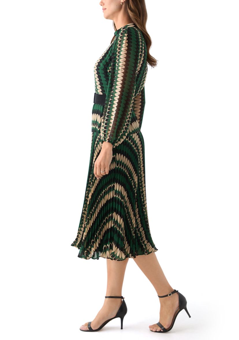 Womens Mock Neck Printed Chiffon Maxi Dress