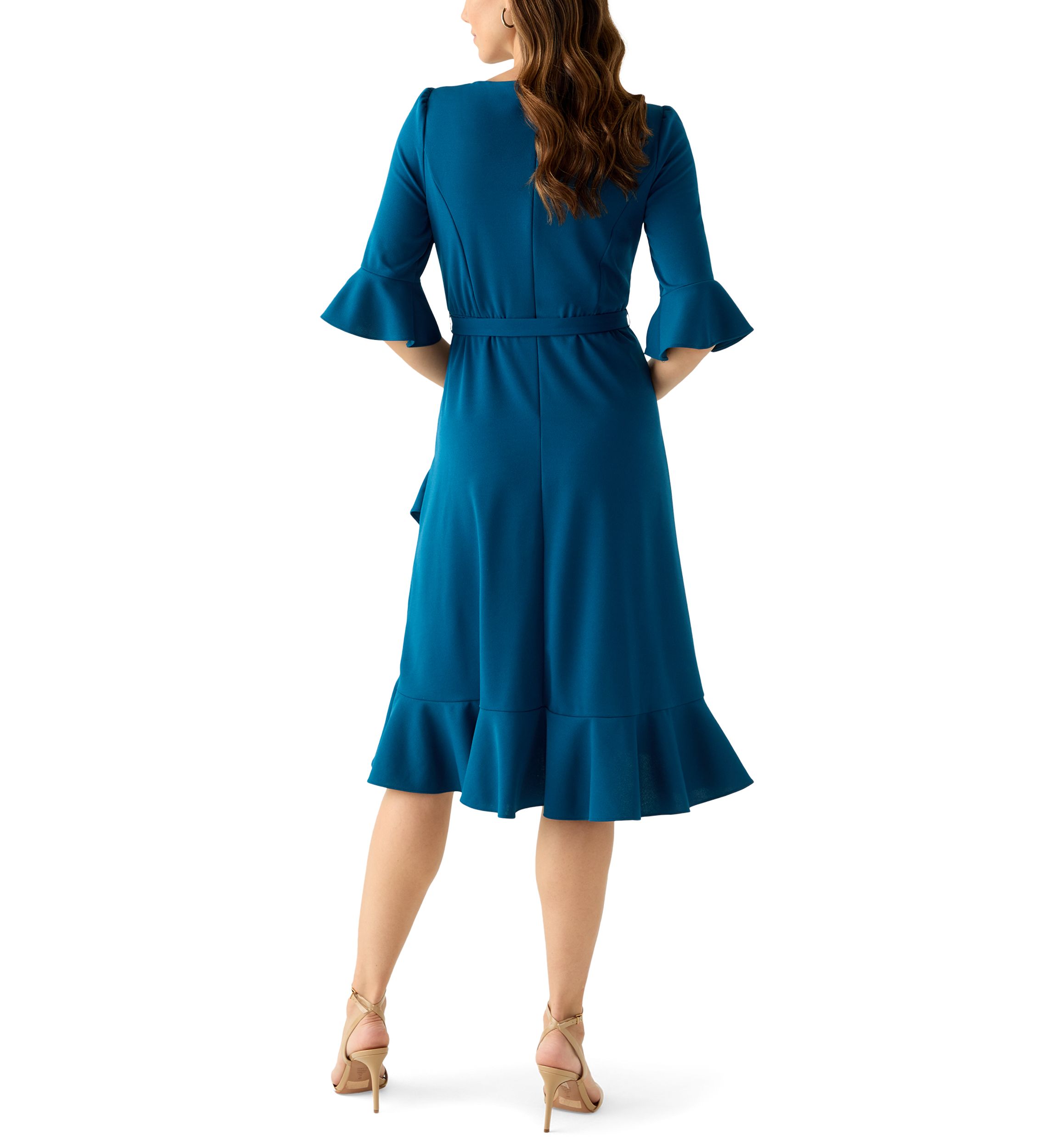Womens Bell Sleeve Scuba Fit-and-Flare Dress