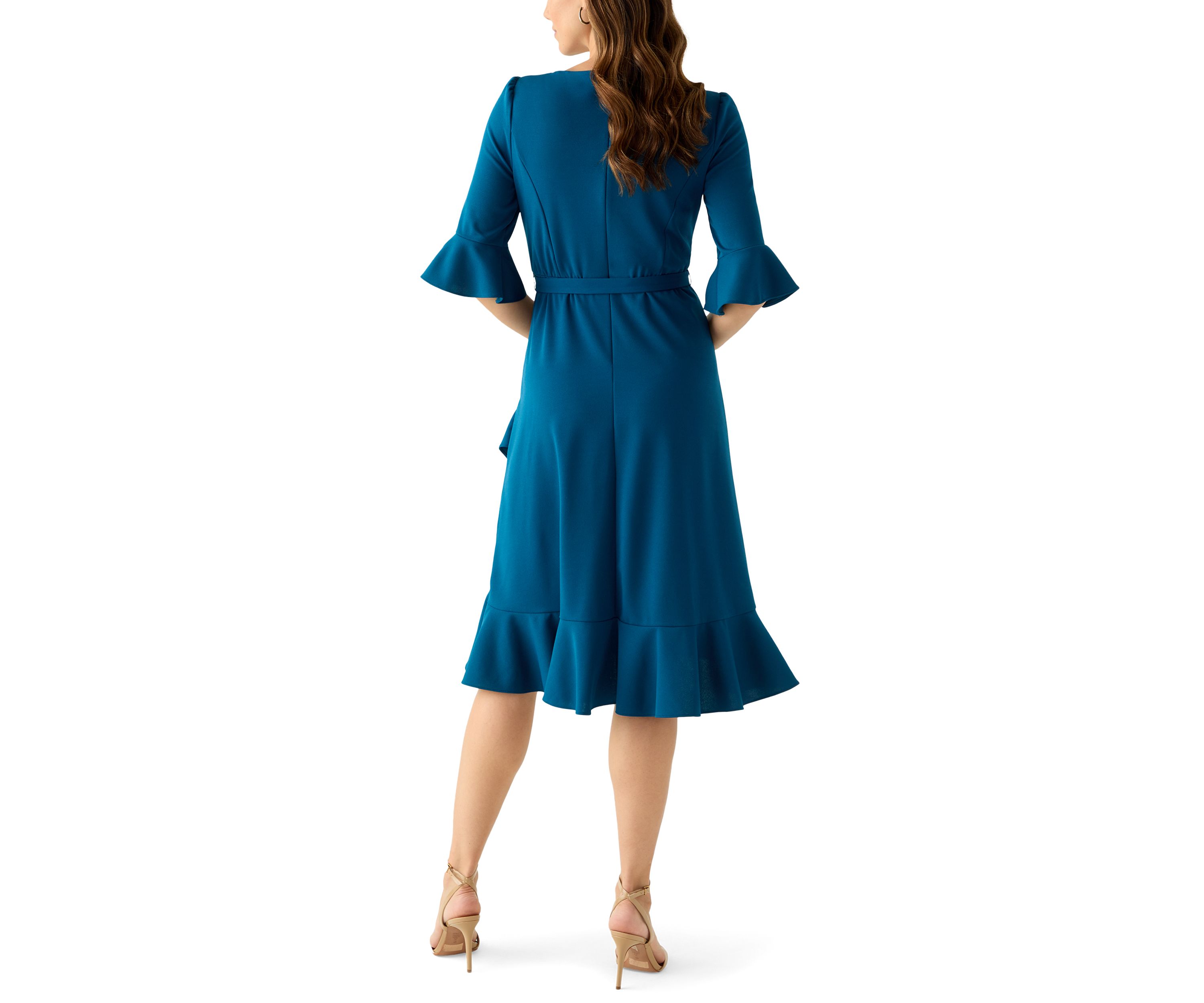 Womens Bell Sleeve Scuba Fit-and-Flare Dress