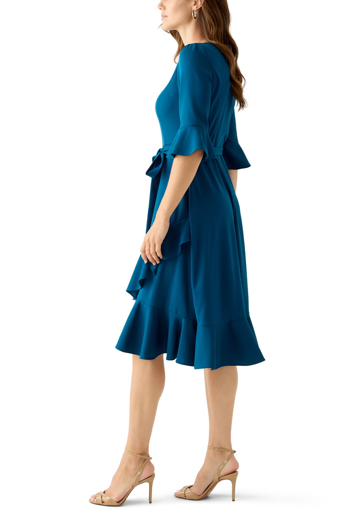 Womens Bell Sleeve Scuba Fit-and-Flare Dress
