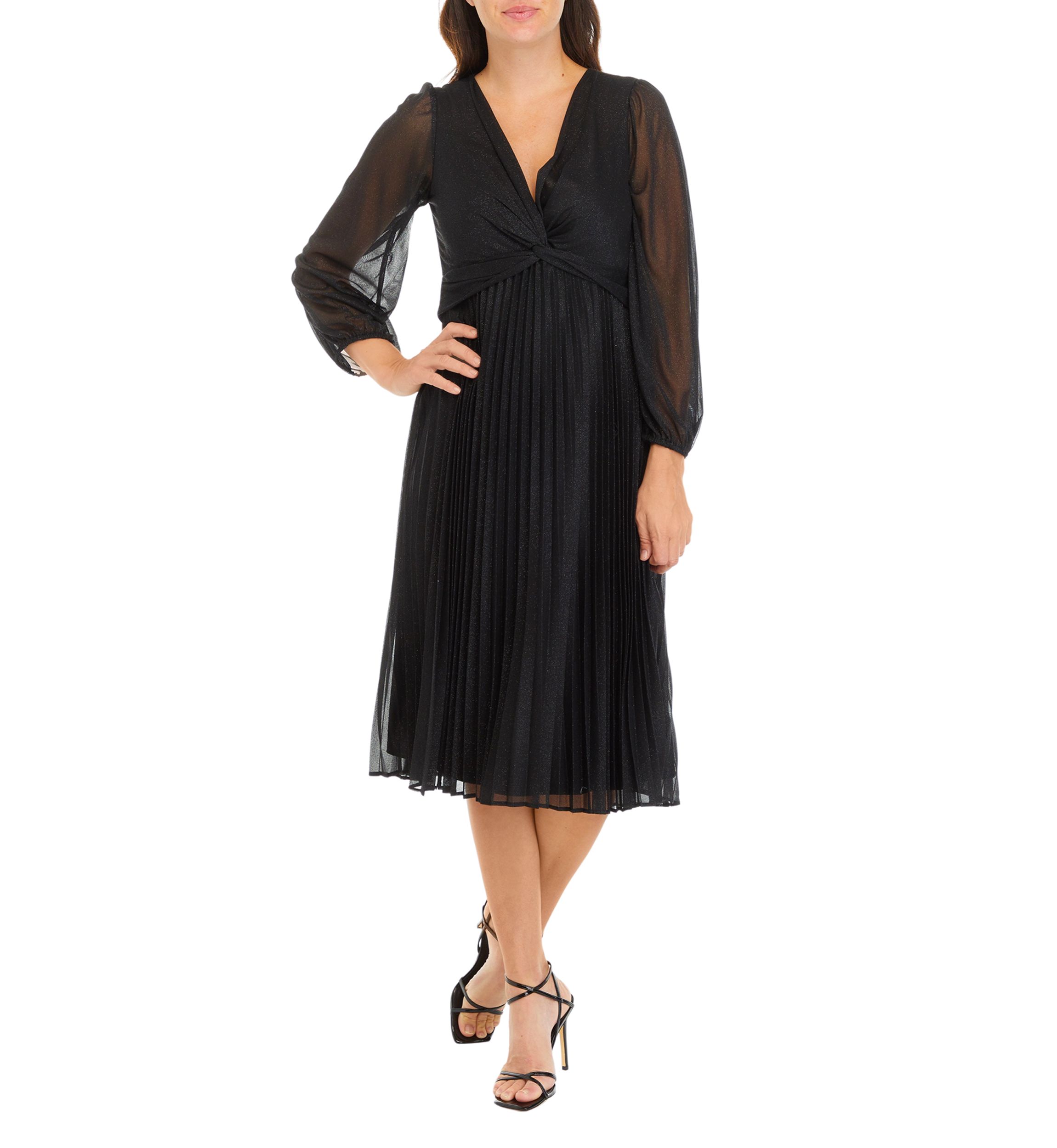 Womens Long Sleeve V-Neck Chiffon Fit and Flare Dress