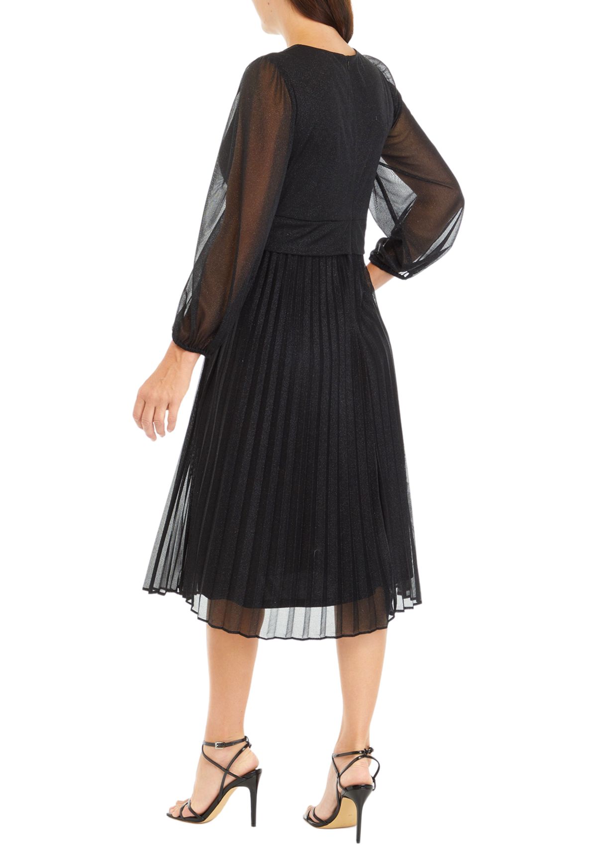 Womens Long Sleeve V-Neck Chiffon Fit and Flare Dress
