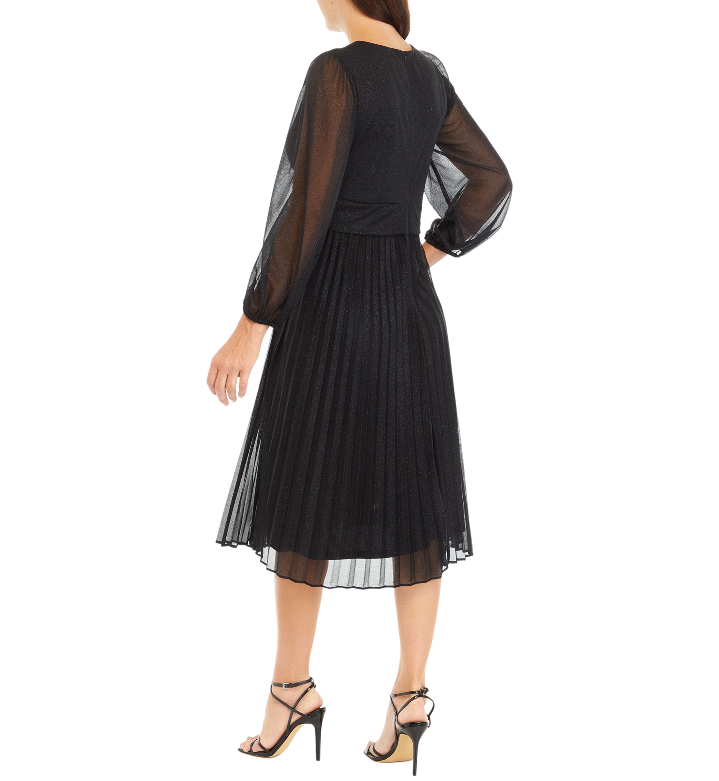 Womens Long Sleeve V-Neck Chiffon Fit and Flare Dress