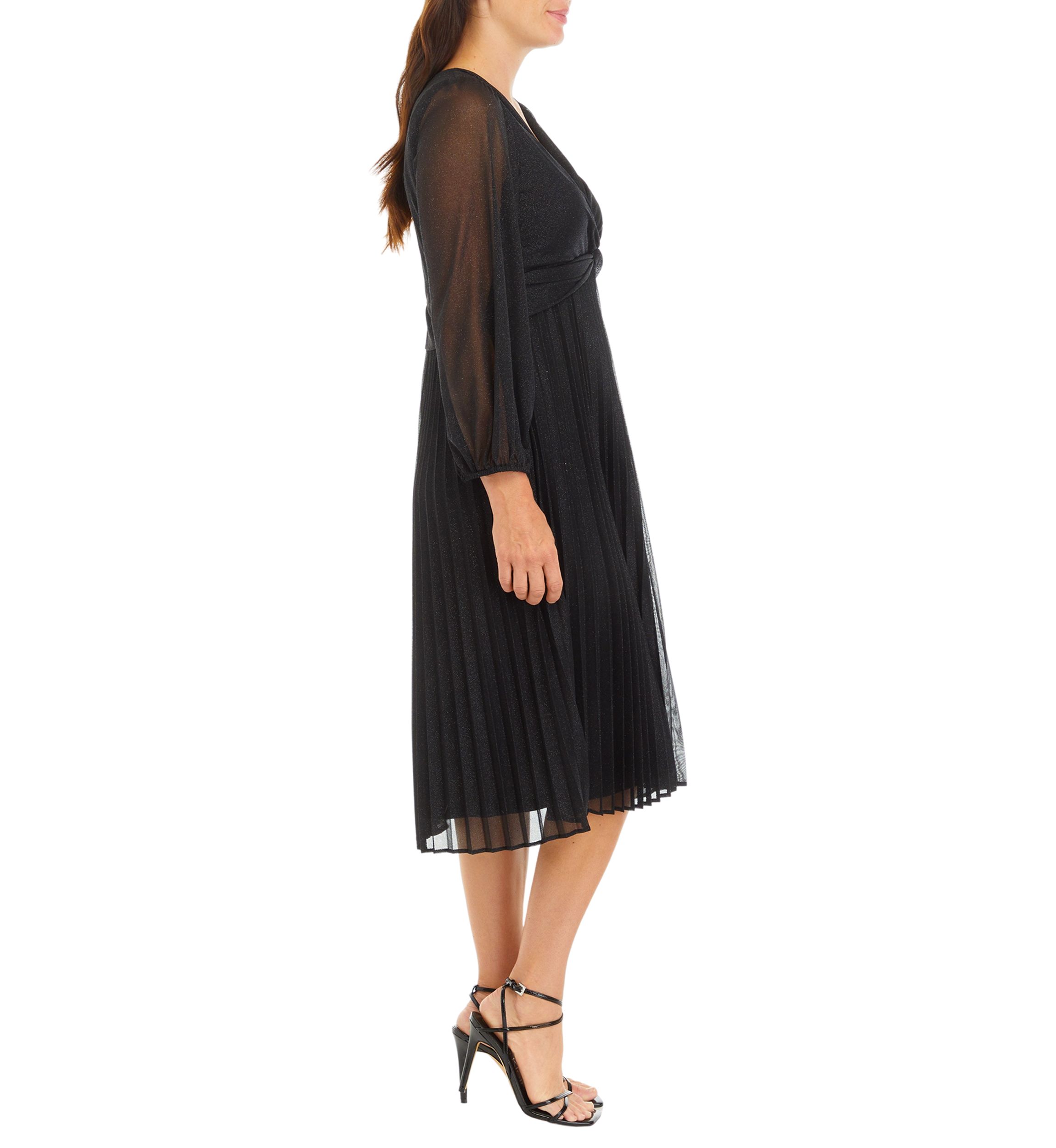 Womens Long Sleeve V-Neck Chiffon Fit and Flare Dress
