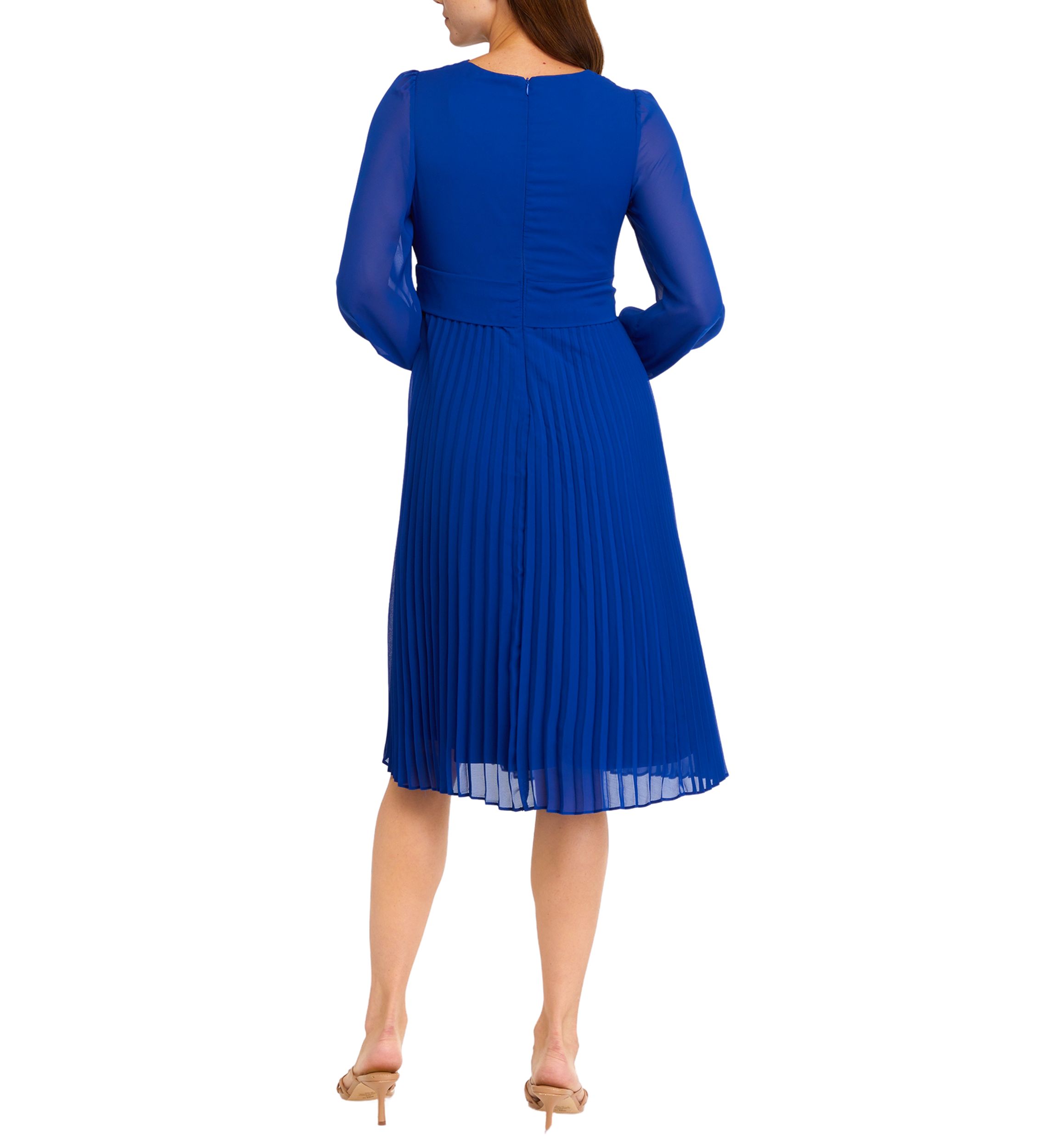 Womens Blouson Sleeve Chiffon Fit and Flare Dress