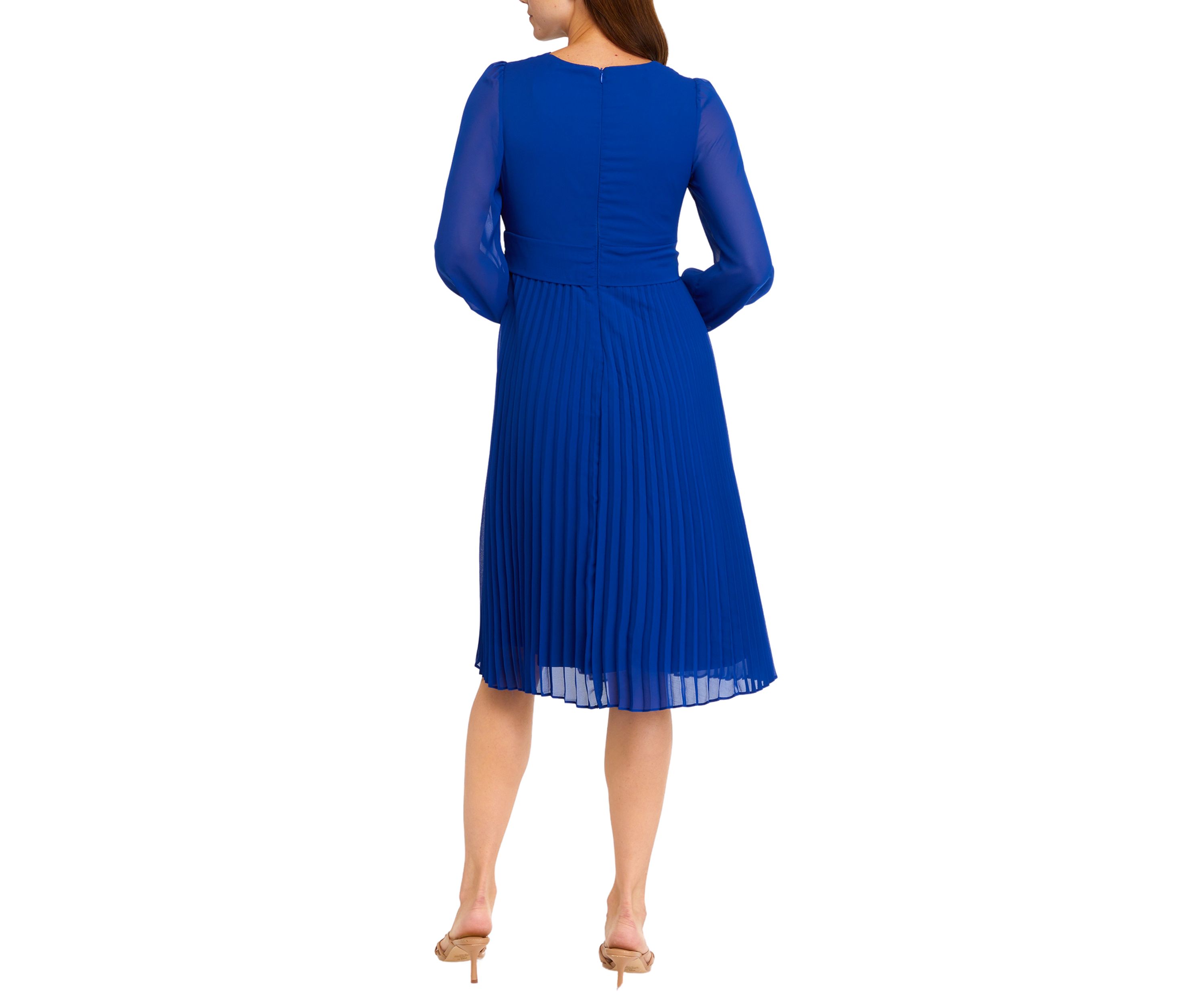 Womens Blouson Sleeve Chiffon Fit and Flare Dress