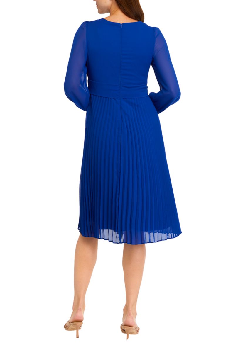 Womens Blouson Sleeve Chiffon Fit and Flare Dress