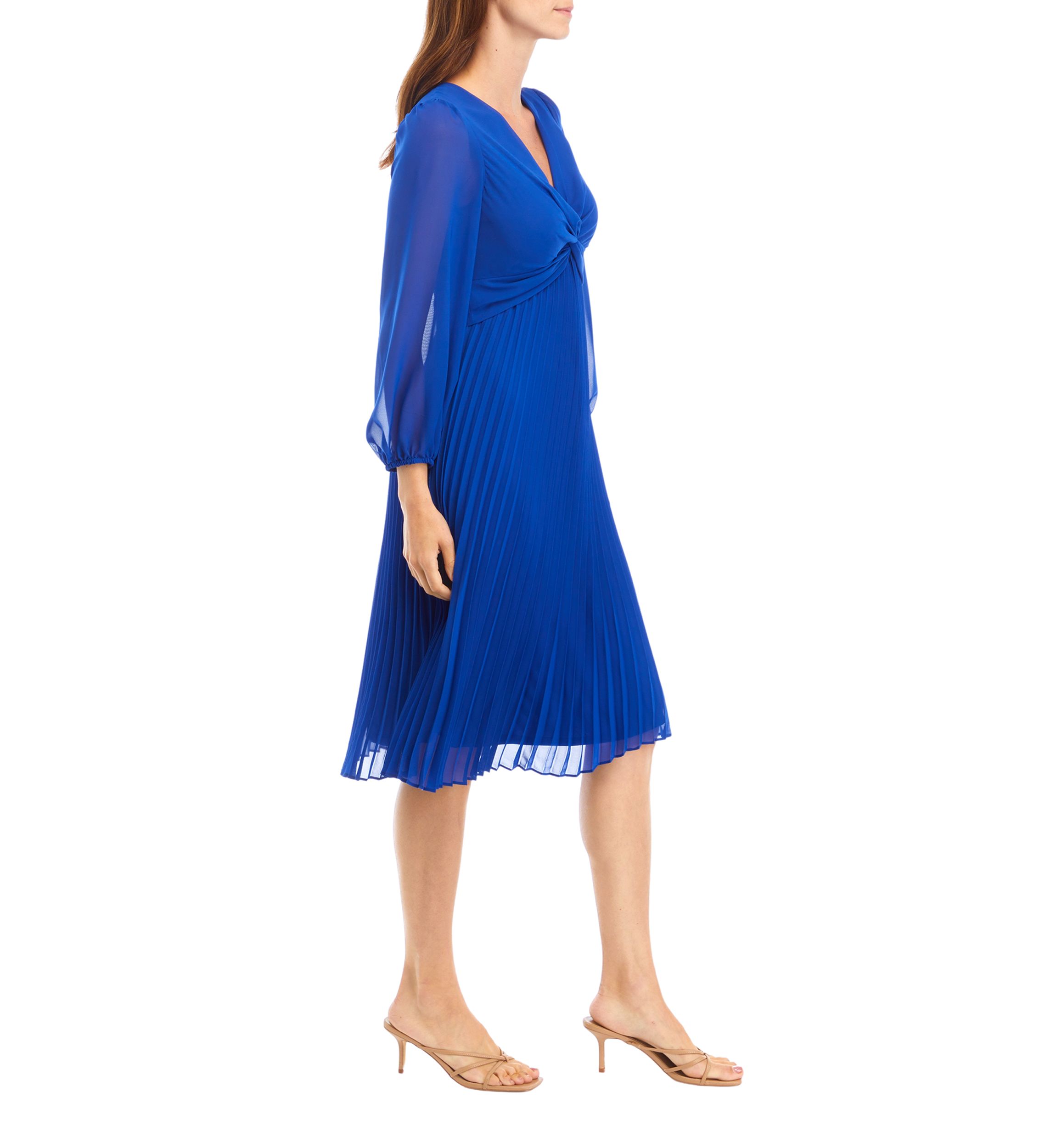 Womens Blouson Sleeve Chiffon Fit and Flare Dress