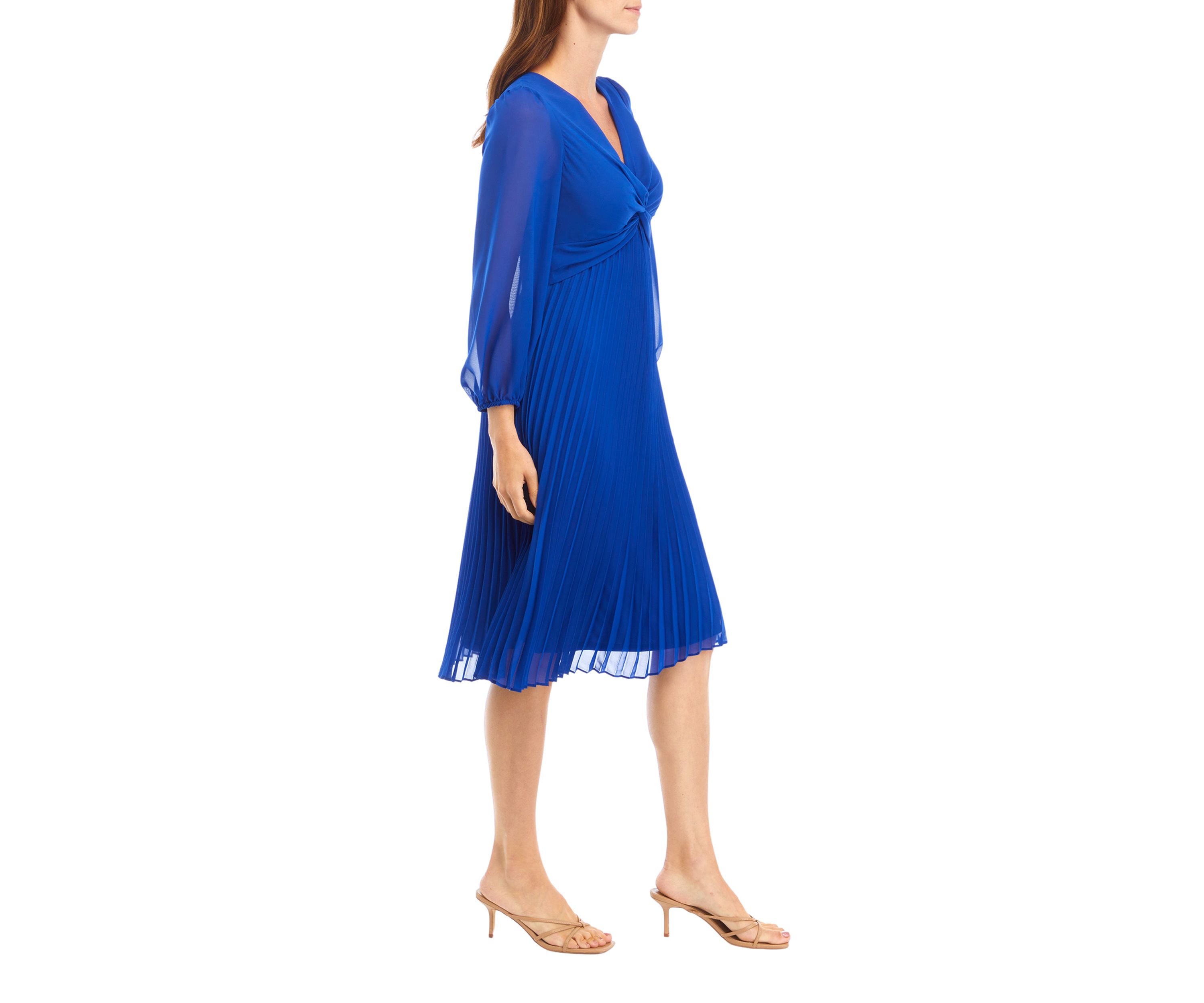 Womens Blouson Sleeve Chiffon Fit and Flare Dress