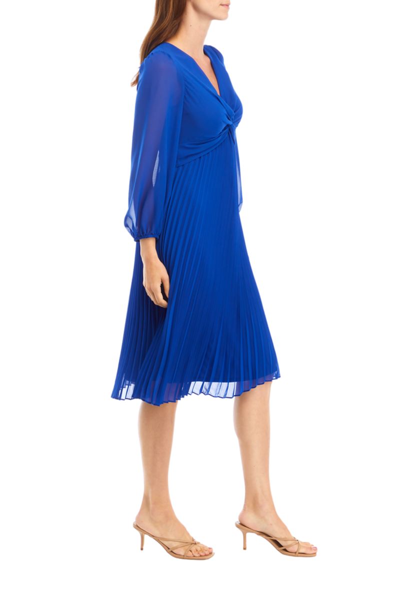 Womens Blouson Sleeve Chiffon Fit and Flare Dress