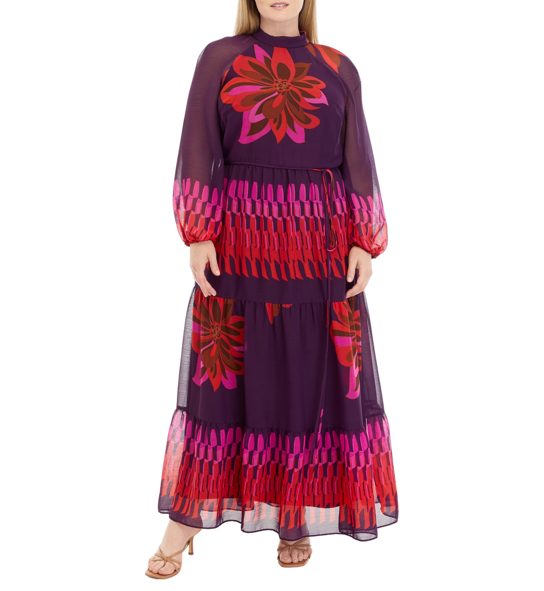 Plus Size High Neck Printed Maxi Dress