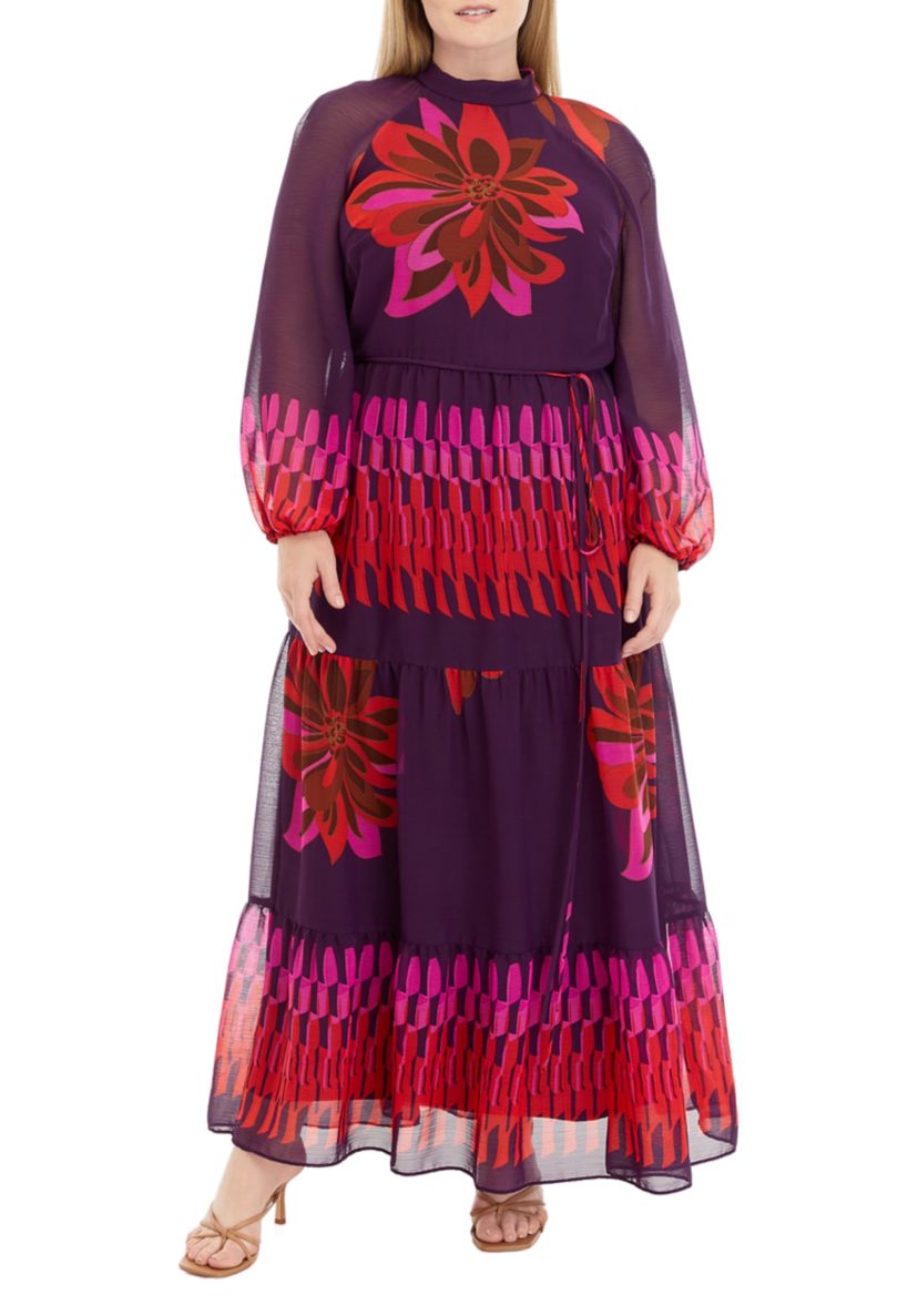 Plus Size High Neck Printed Maxi Dress