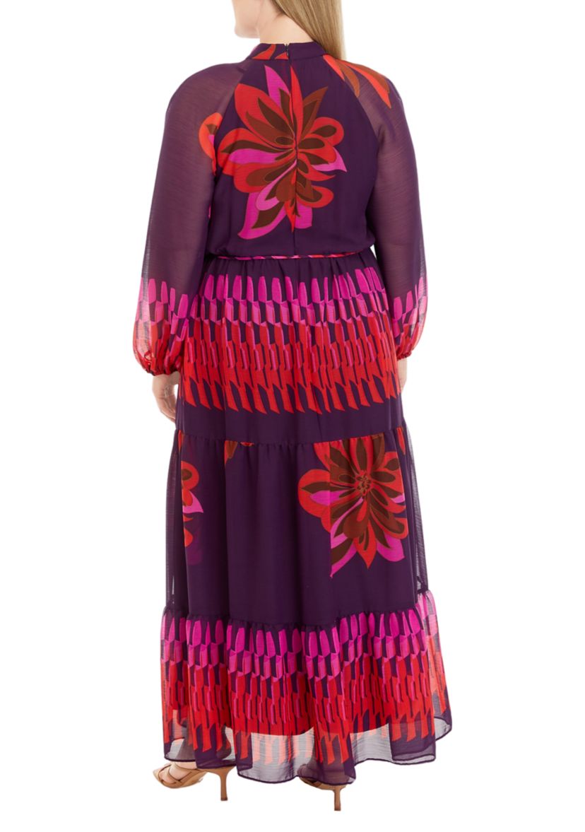 Plus Size High Neck Printed Maxi Dress