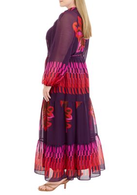 Plus High Neck Printed Maxi Dress