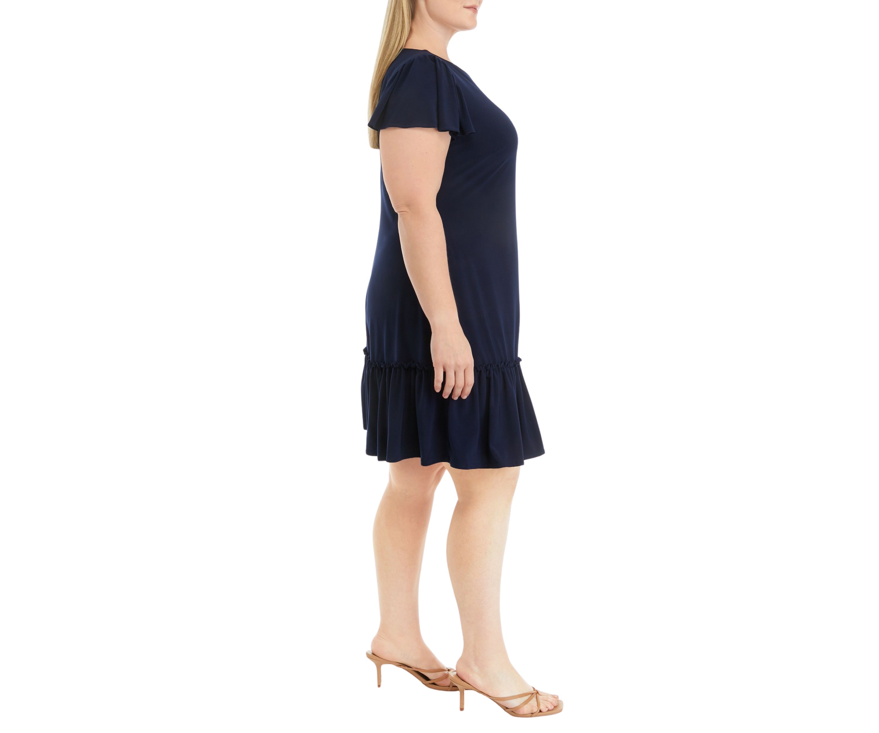 Plus Size Frill Short Sleeve Solid A-Line Dress