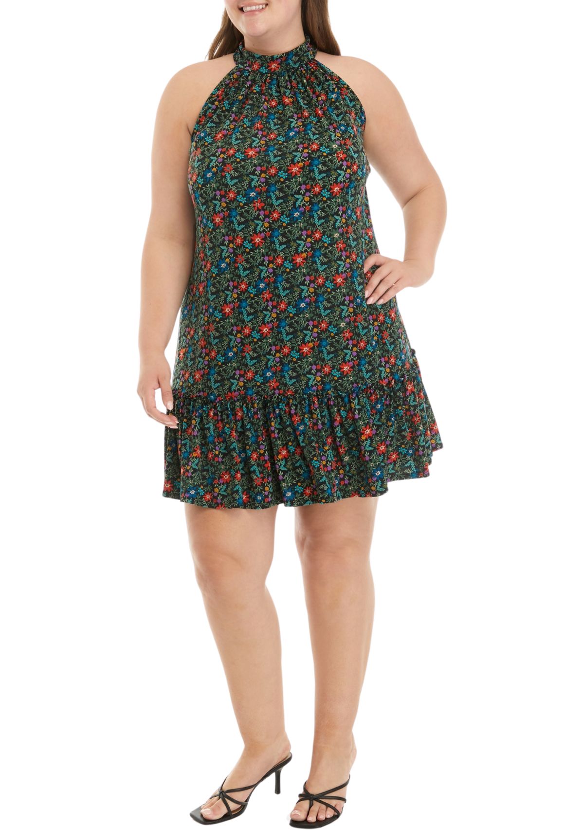 Plus Size Sleeveless Halter A-Line Dress