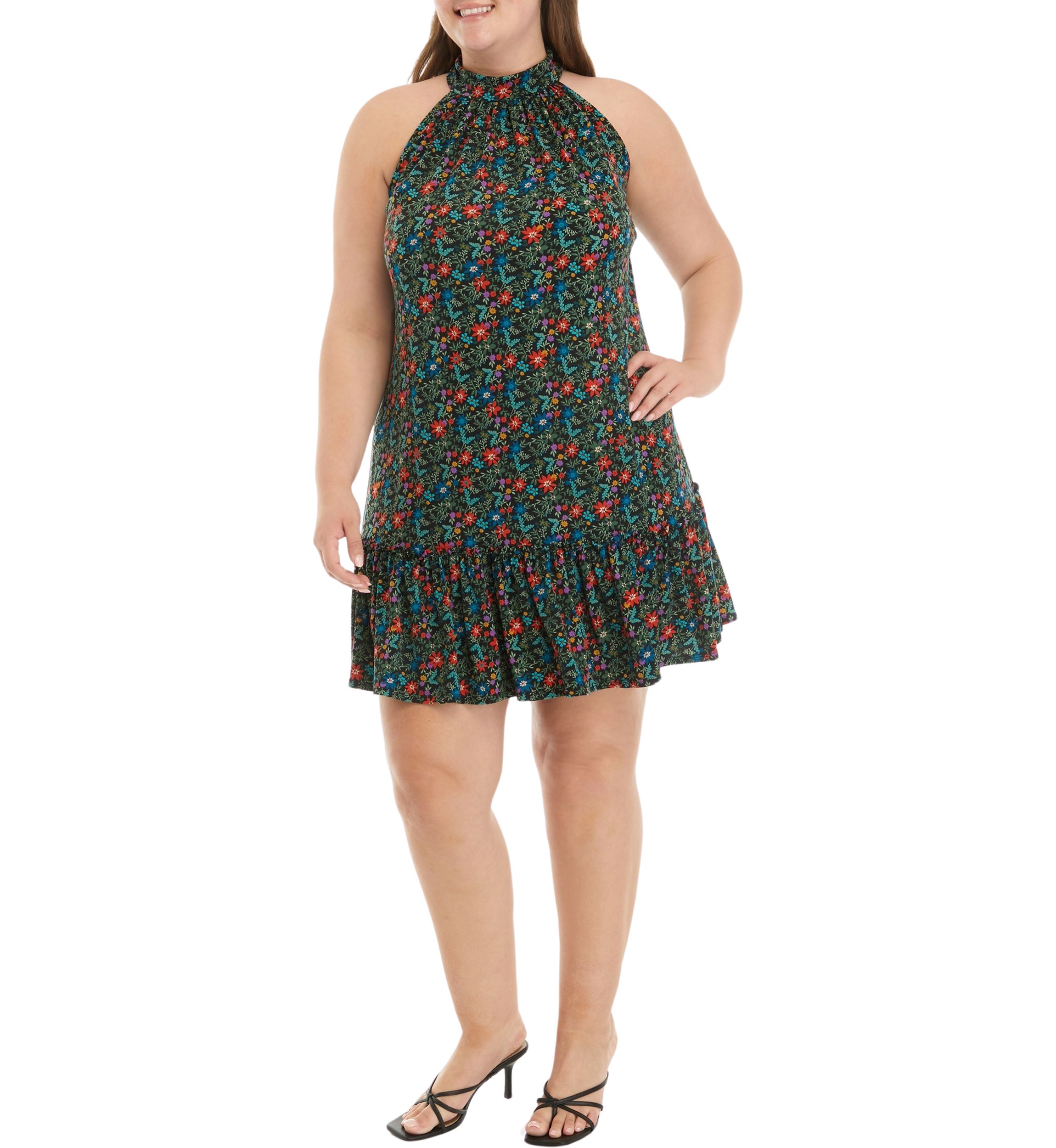 Plus Size Sleeveless Halter A-Line Dress
