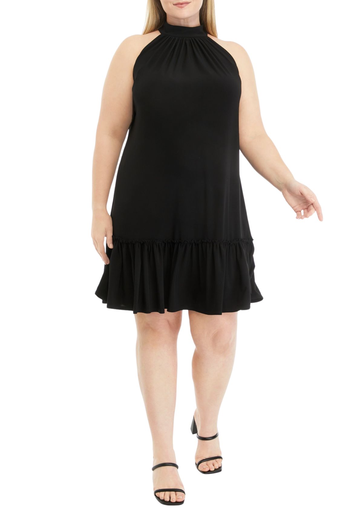 Womens Sleeveless Halter Solid A-Line Dress