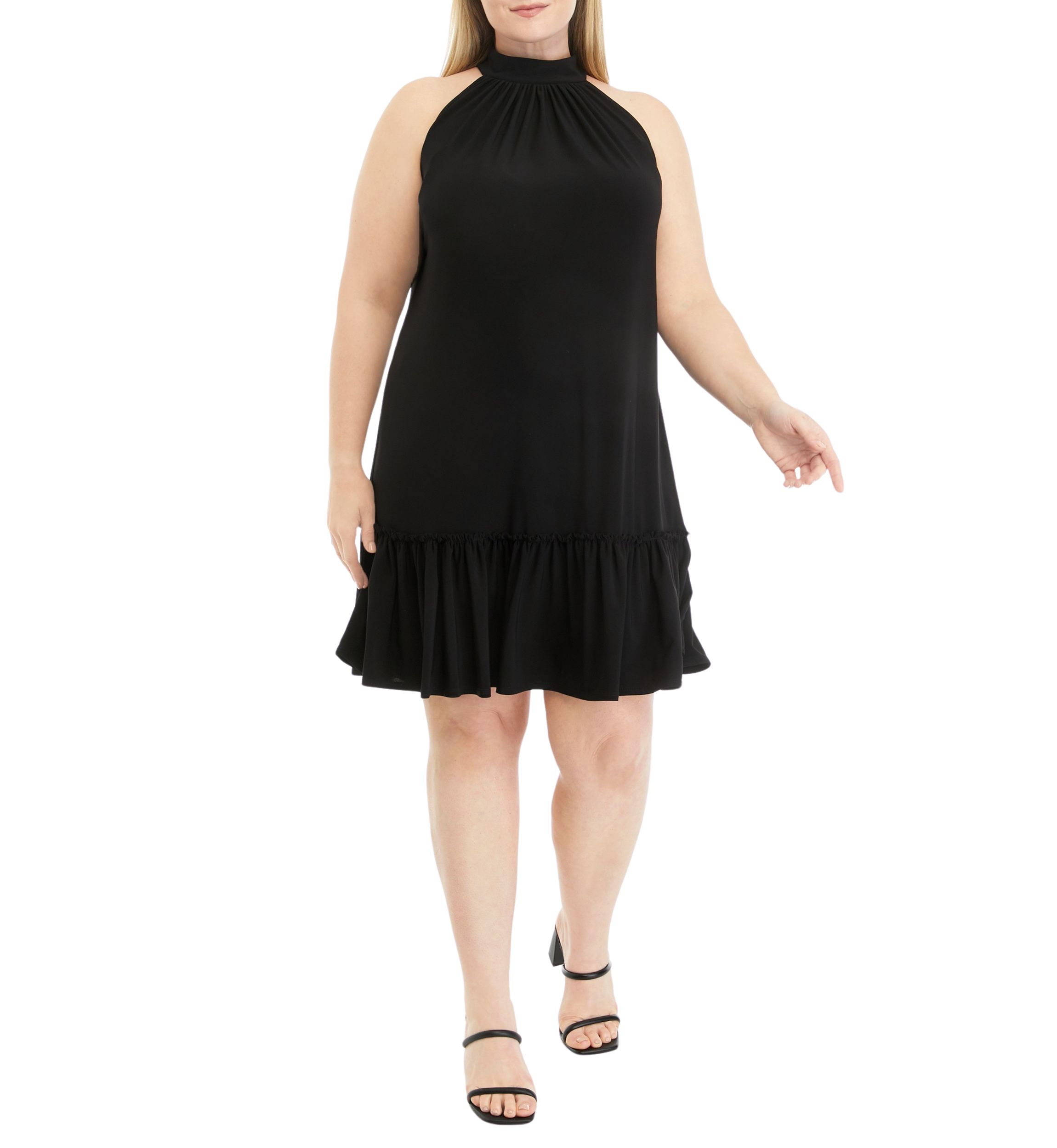 Womens Sleeveless Halter Solid A-Line Dress