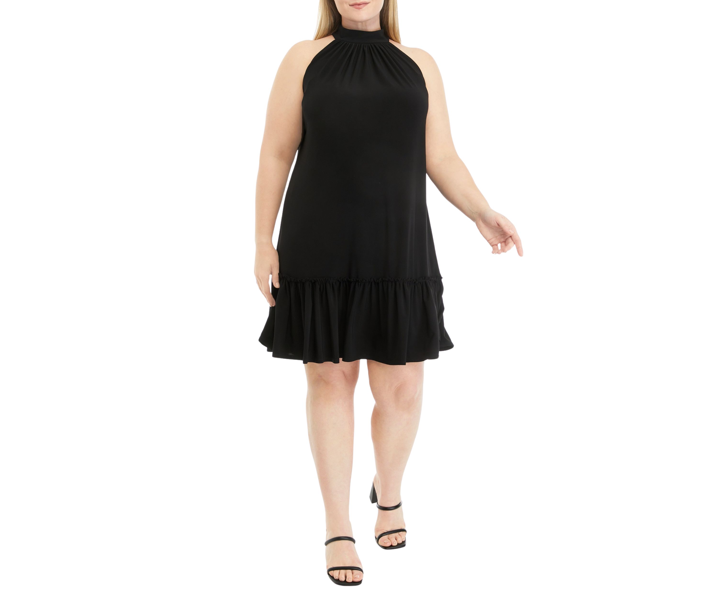Womens Sleeveless Halter Solid A-Line Dress