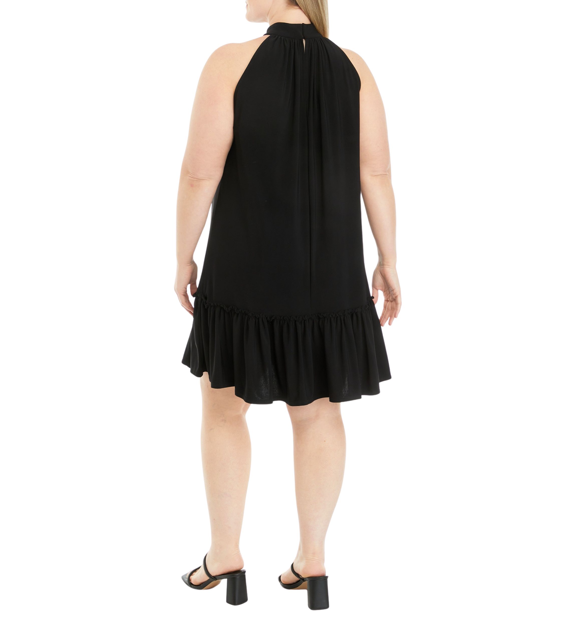 Womens Sleeveless Halter Solid A-Line Dress