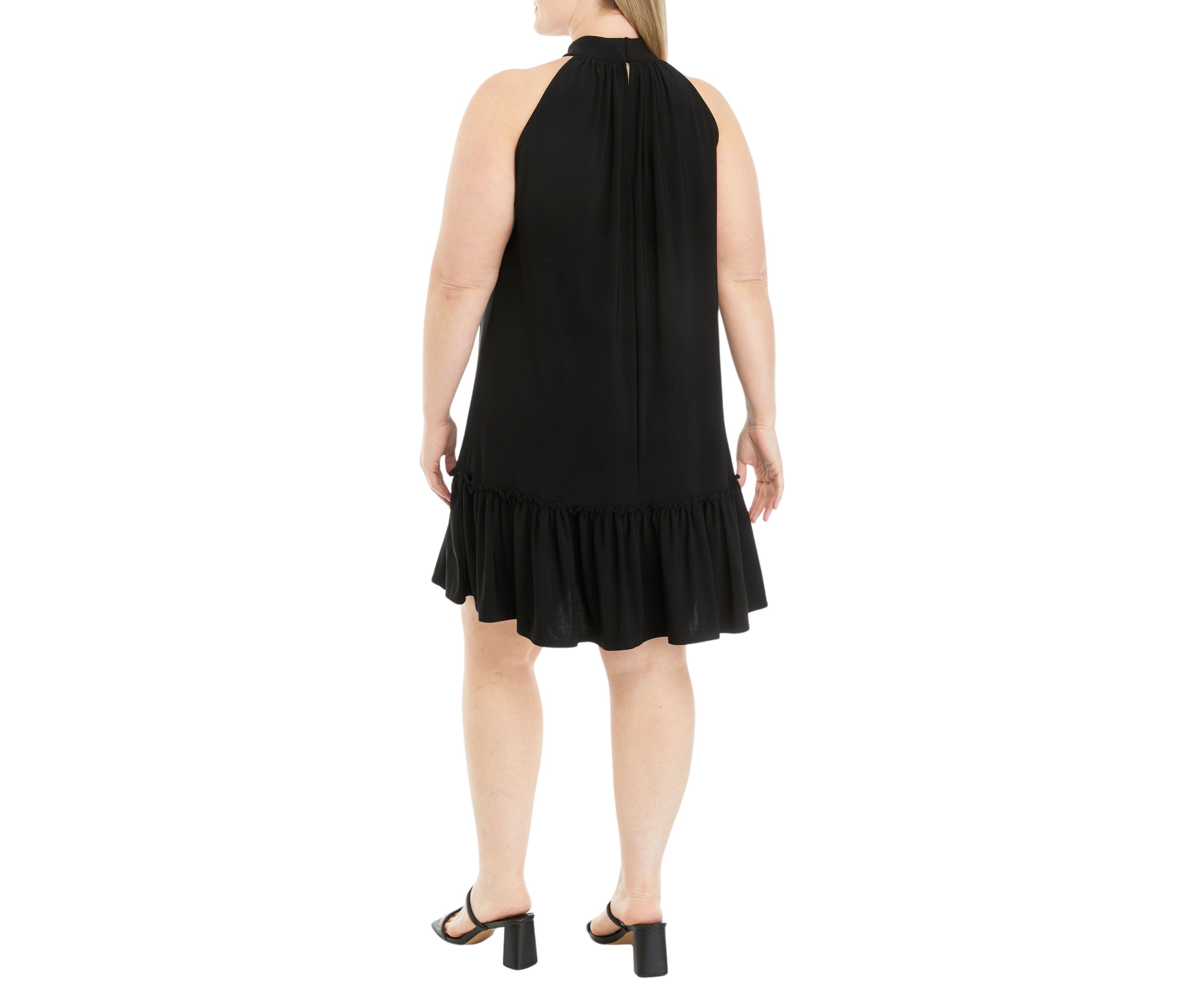 Womens Sleeveless Halter Solid A-Line Dress