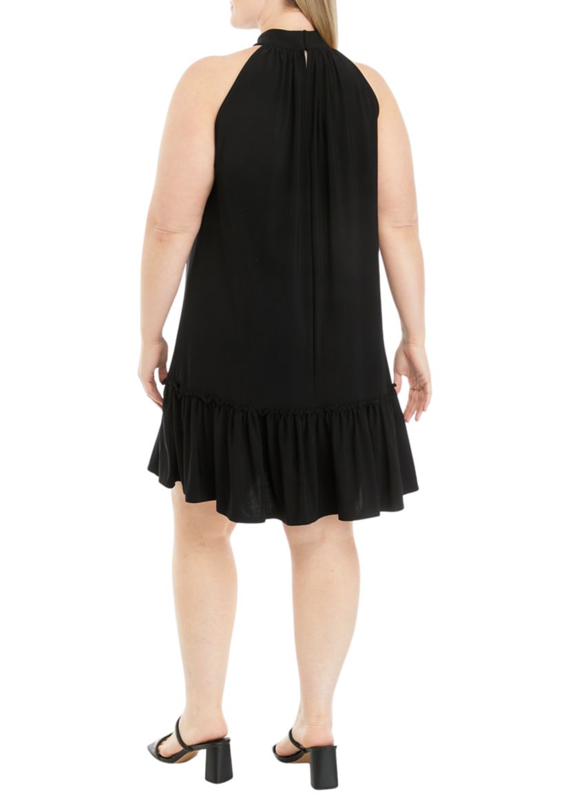 Womens Sleeveless Halter Solid A-Line Dress