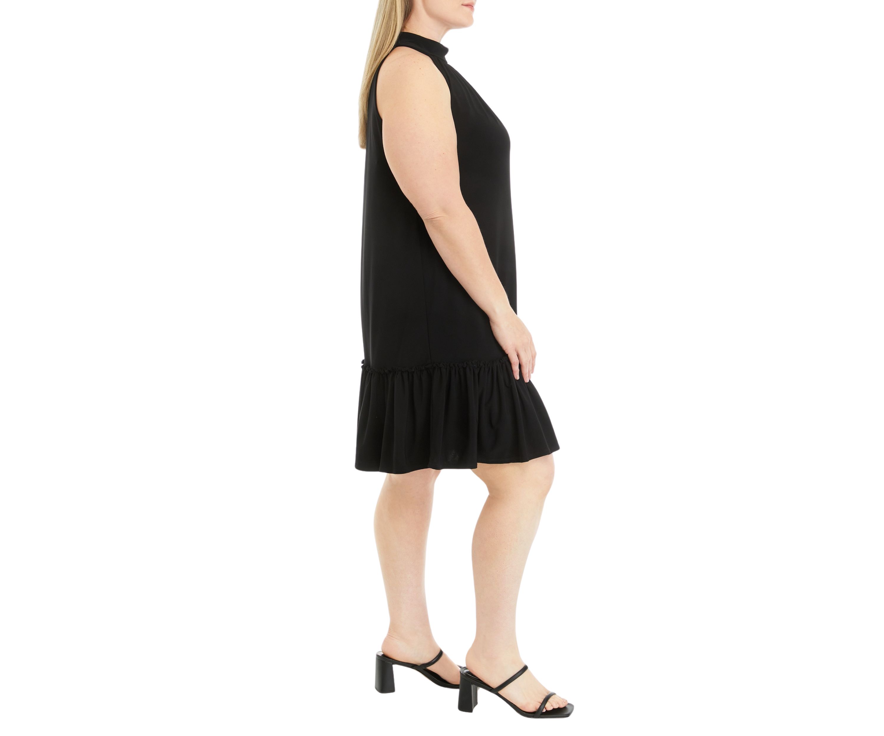 Womens Sleeveless Halter Solid A-Line Dress