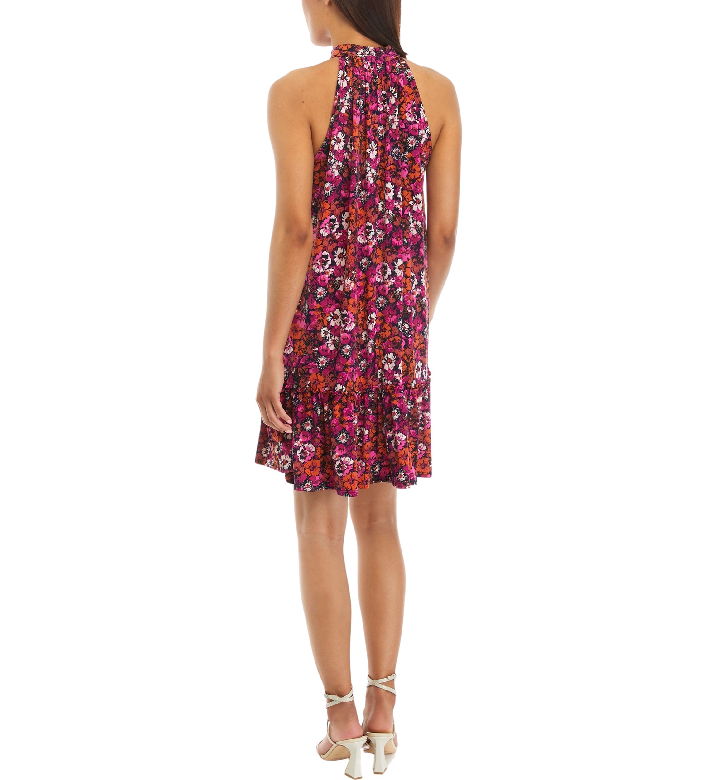 Womens Sleeveless Halter Neck Printed A-Line Dress