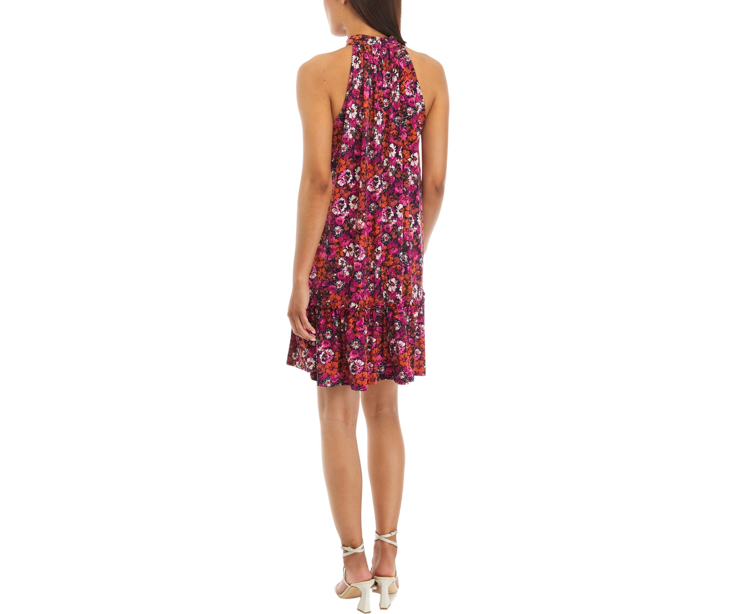 Womens Sleeveless Halter Neck Printed A-Line Dress
