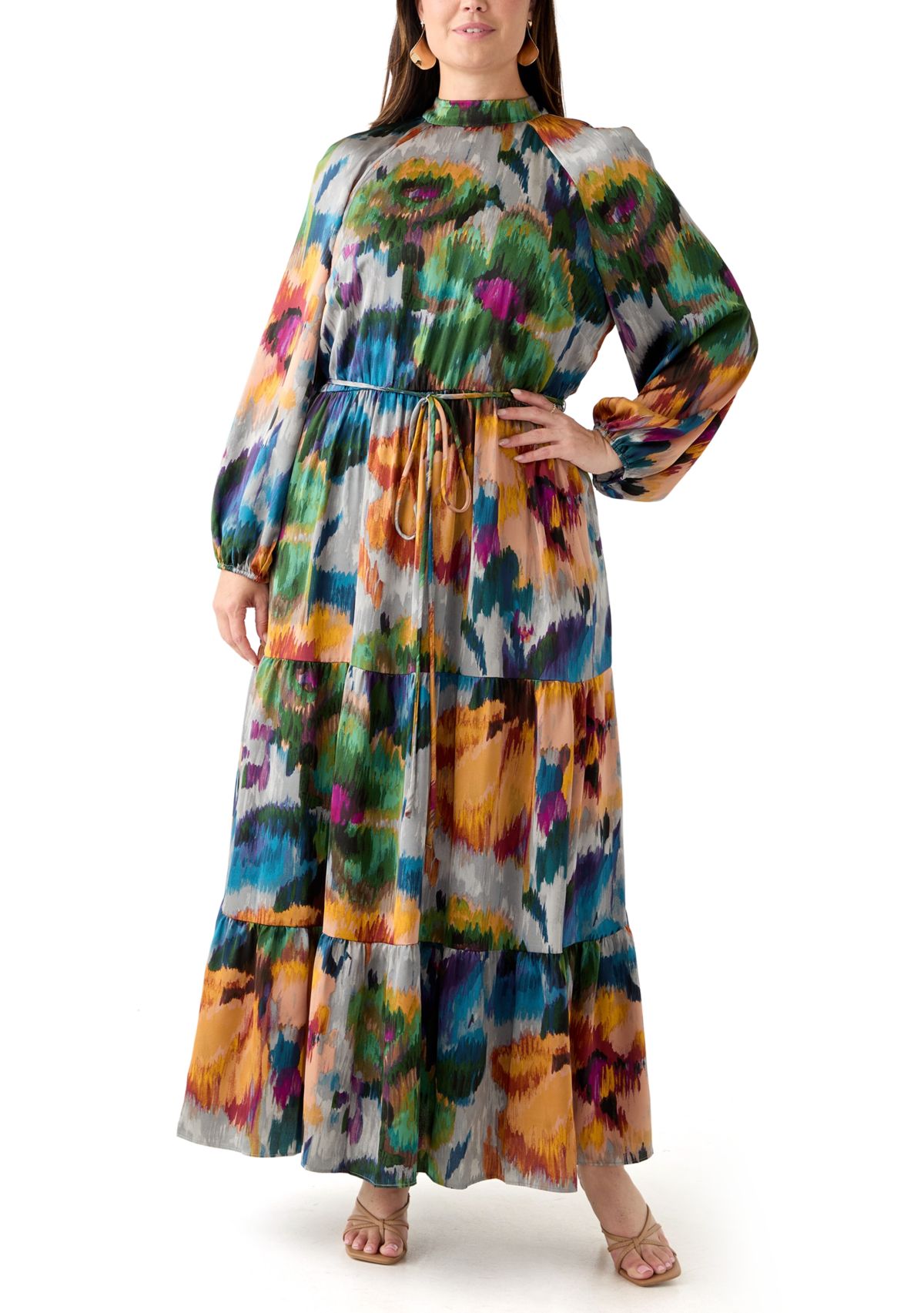 Plus Size Floral Print Chiffon Maxi Dress