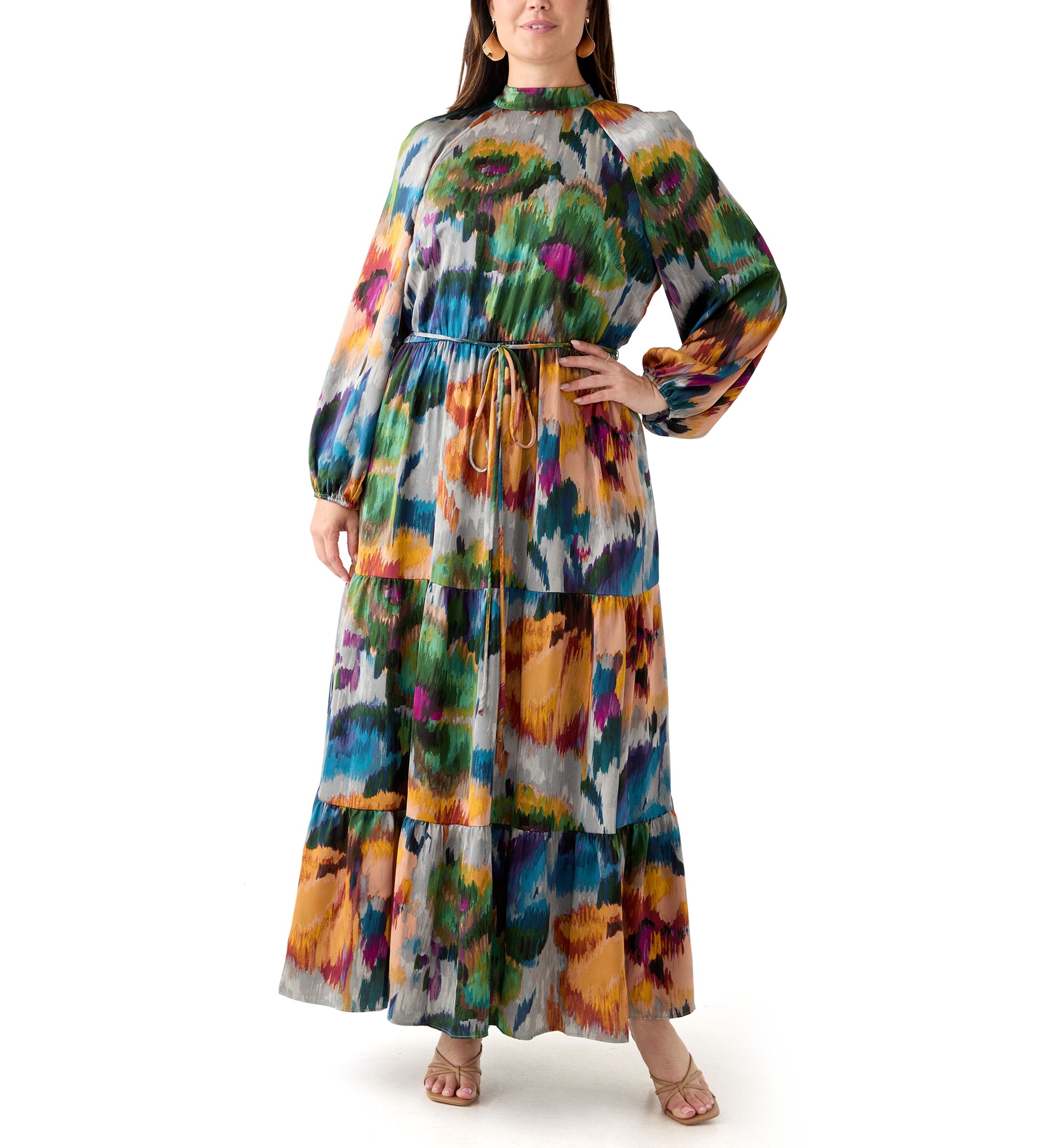 Plus Size Floral Print Chiffon Maxi Dress