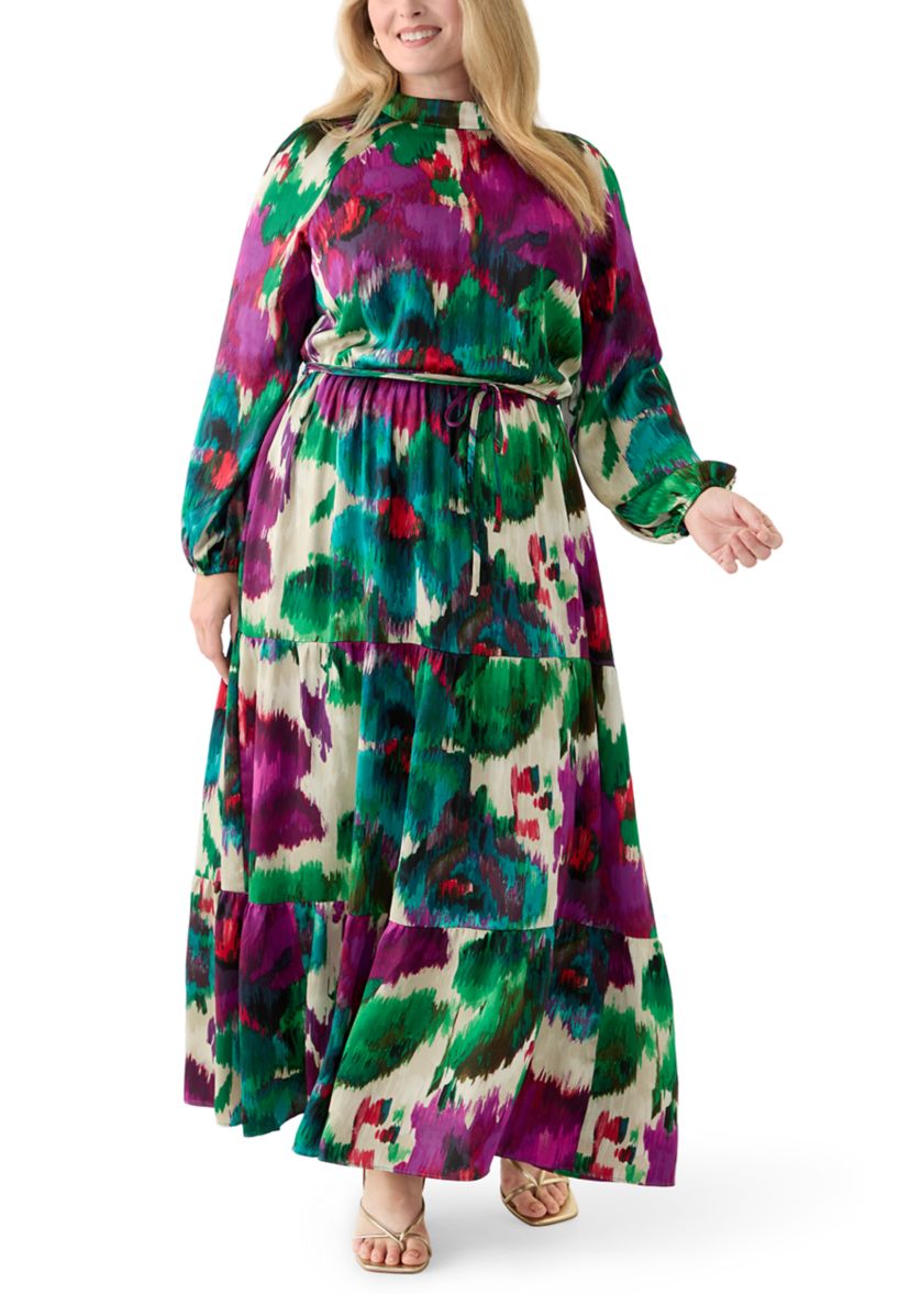 Maison Tara Plus Size Floral Print Chiffon Maxi Dress | Belk