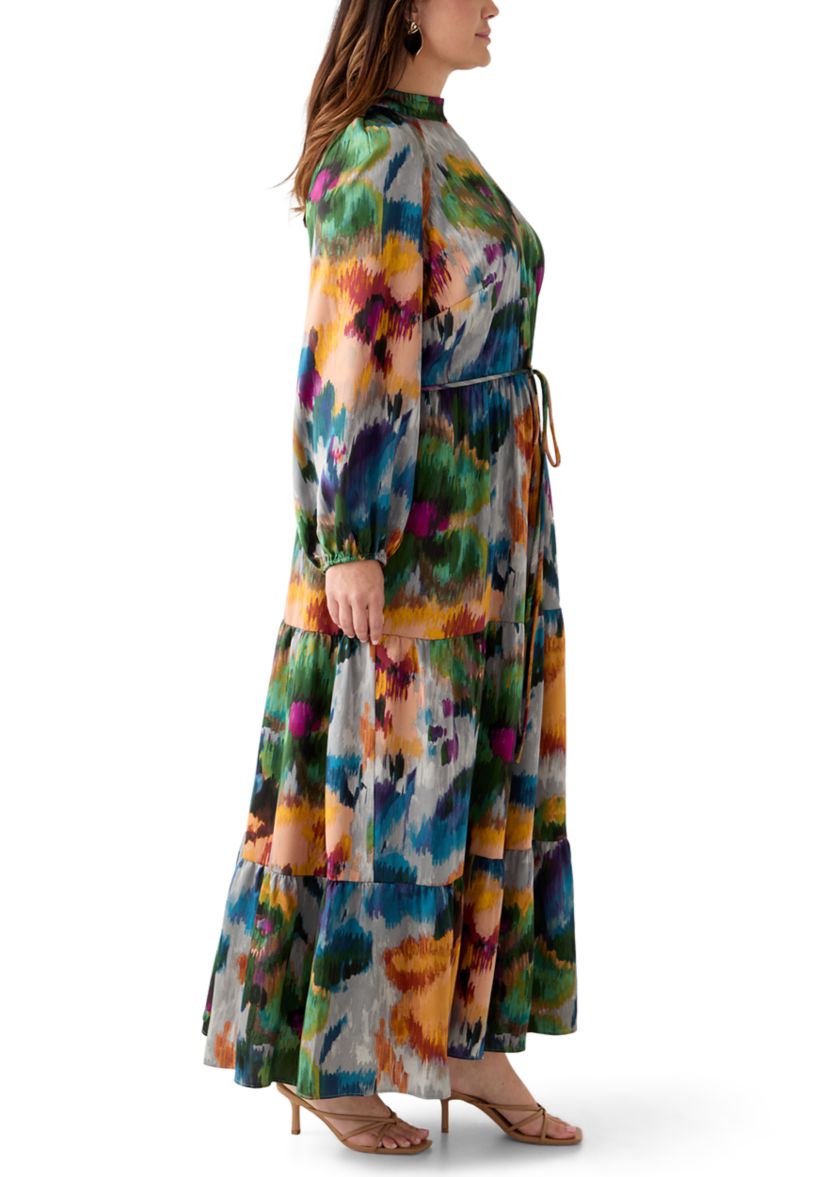 Plus Size Floral Print Chiffon Maxi Dress