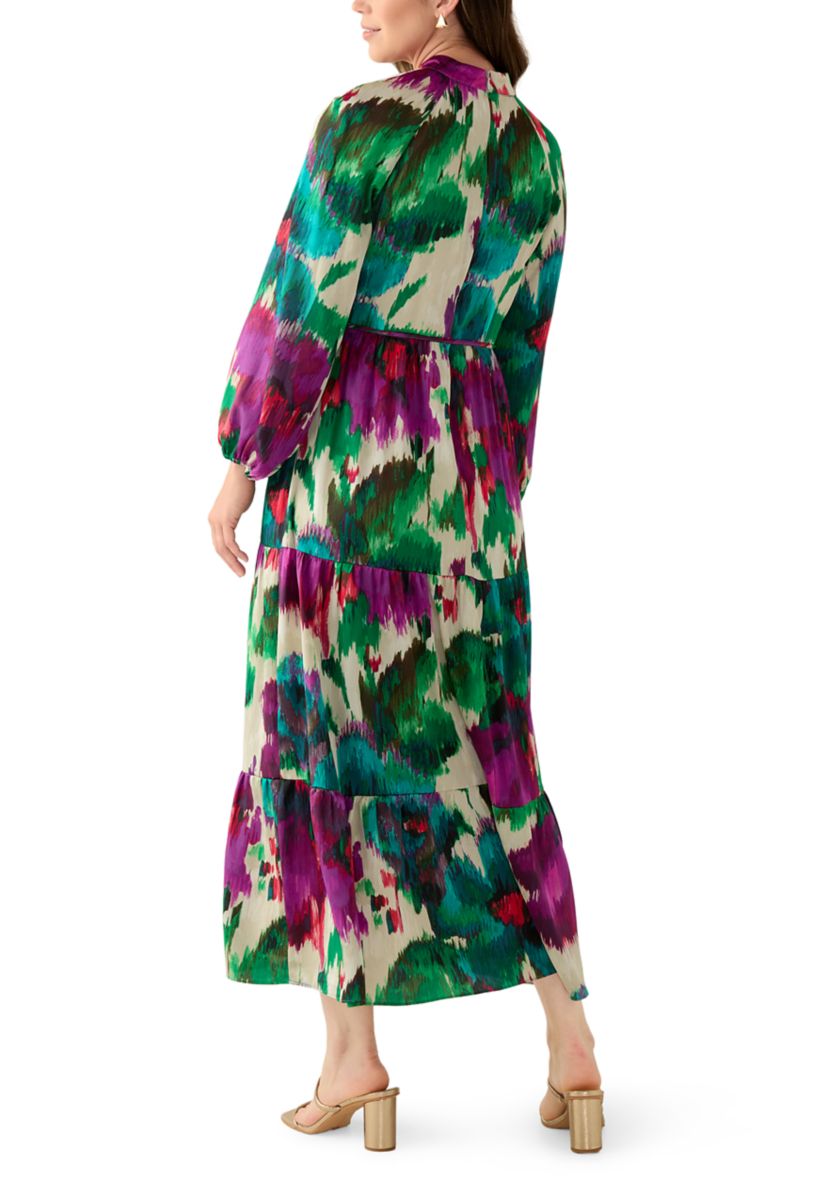 Womens Long Sleeve Mock Neck Floral Print Satin Dress