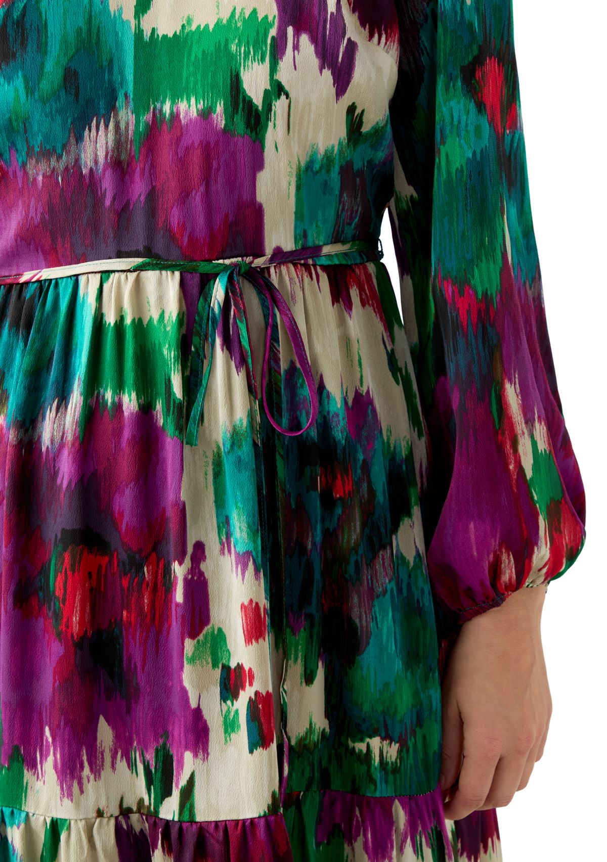 Womens Long Sleeve Mock Neck Floral Print Satin Dress