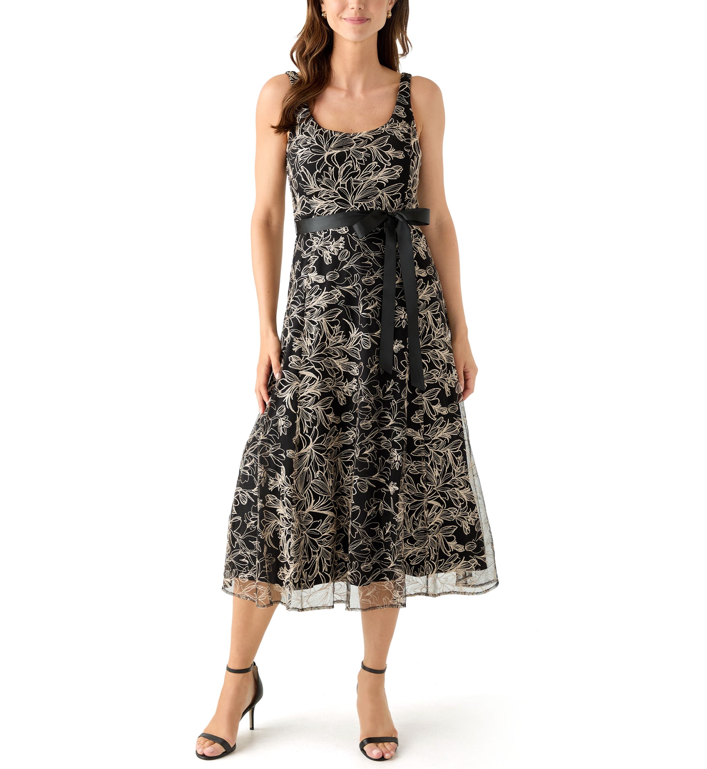 Womens Scoop Neck Mesh Cocktail Dress