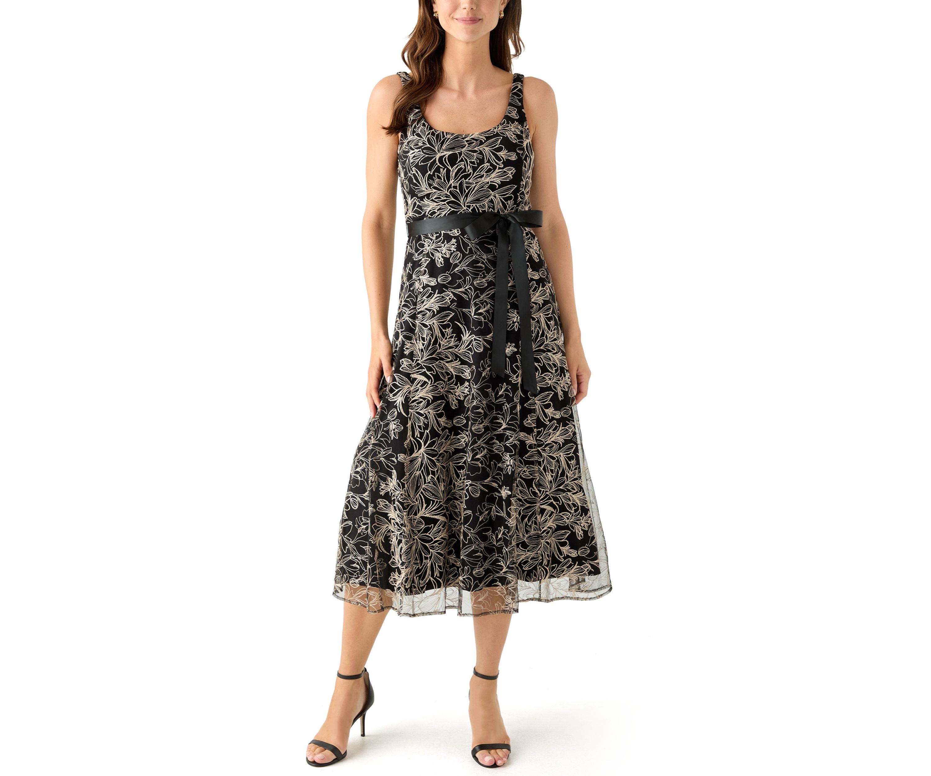 Womens Scoop Neck Mesh Cocktail Dress