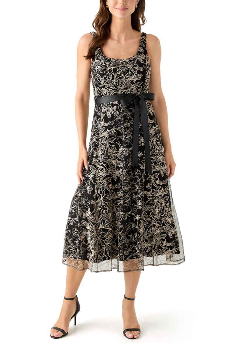 Womens Scoop Neck Mesh Cocktail Dress
