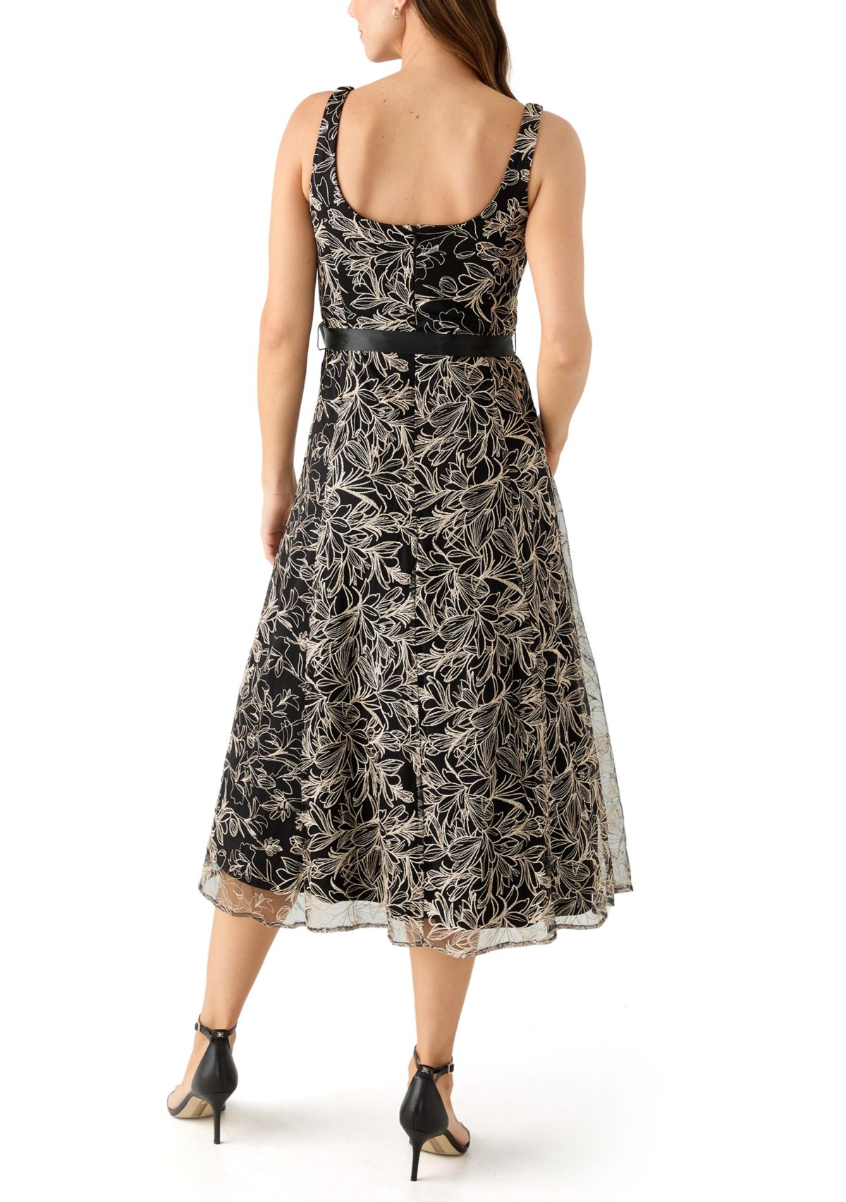 Womens Scoop Neck Mesh Cocktail Dress