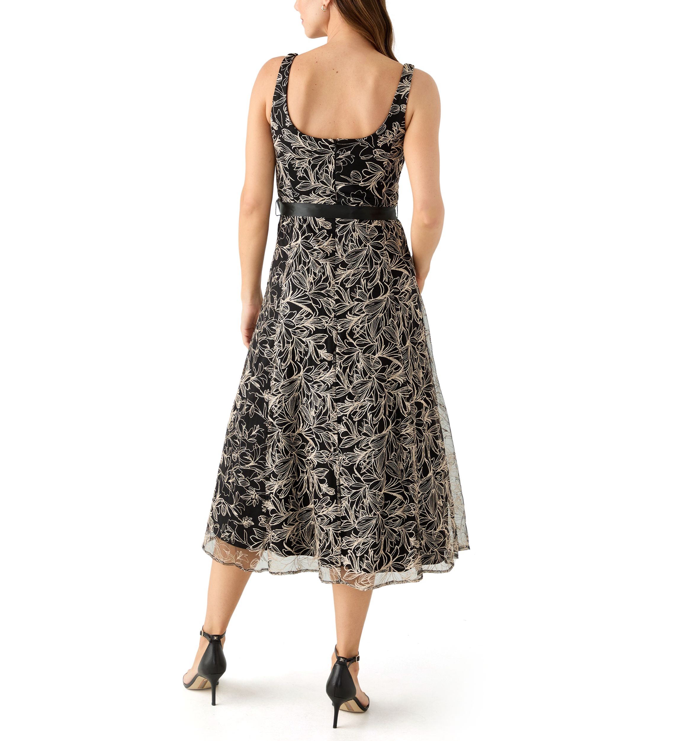 Womens Scoop Neck Mesh Cocktail Dress