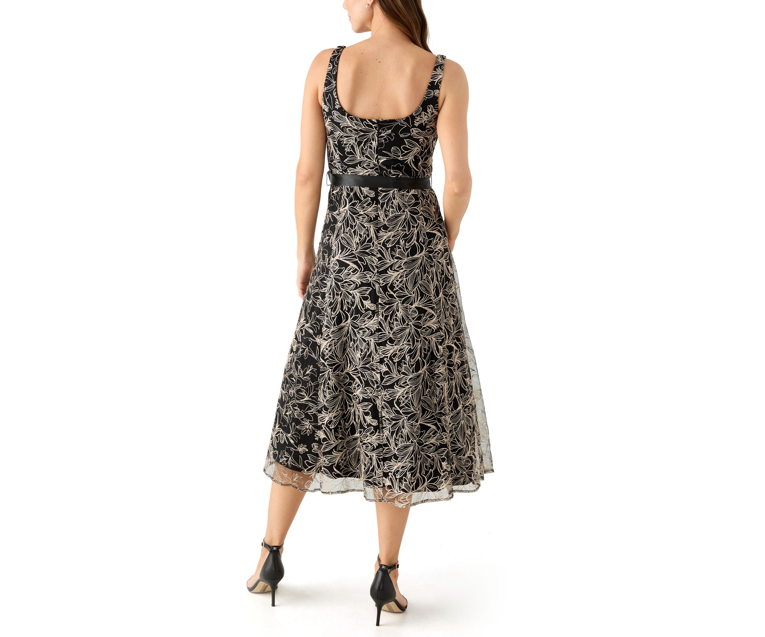 Womens Scoop Neck Mesh Cocktail Dress